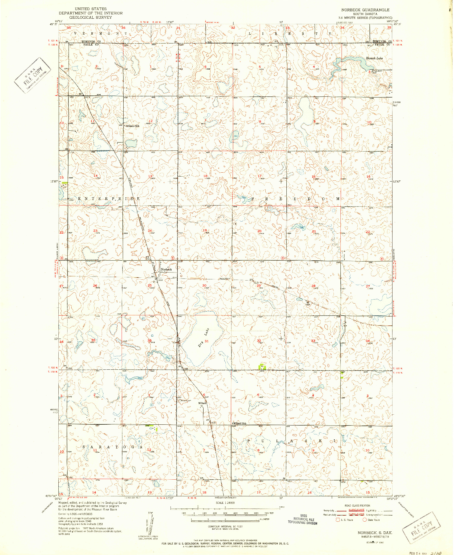 USGS 1:24000-SCALE QUADRANGLE FOR NORBECK, SD 1952