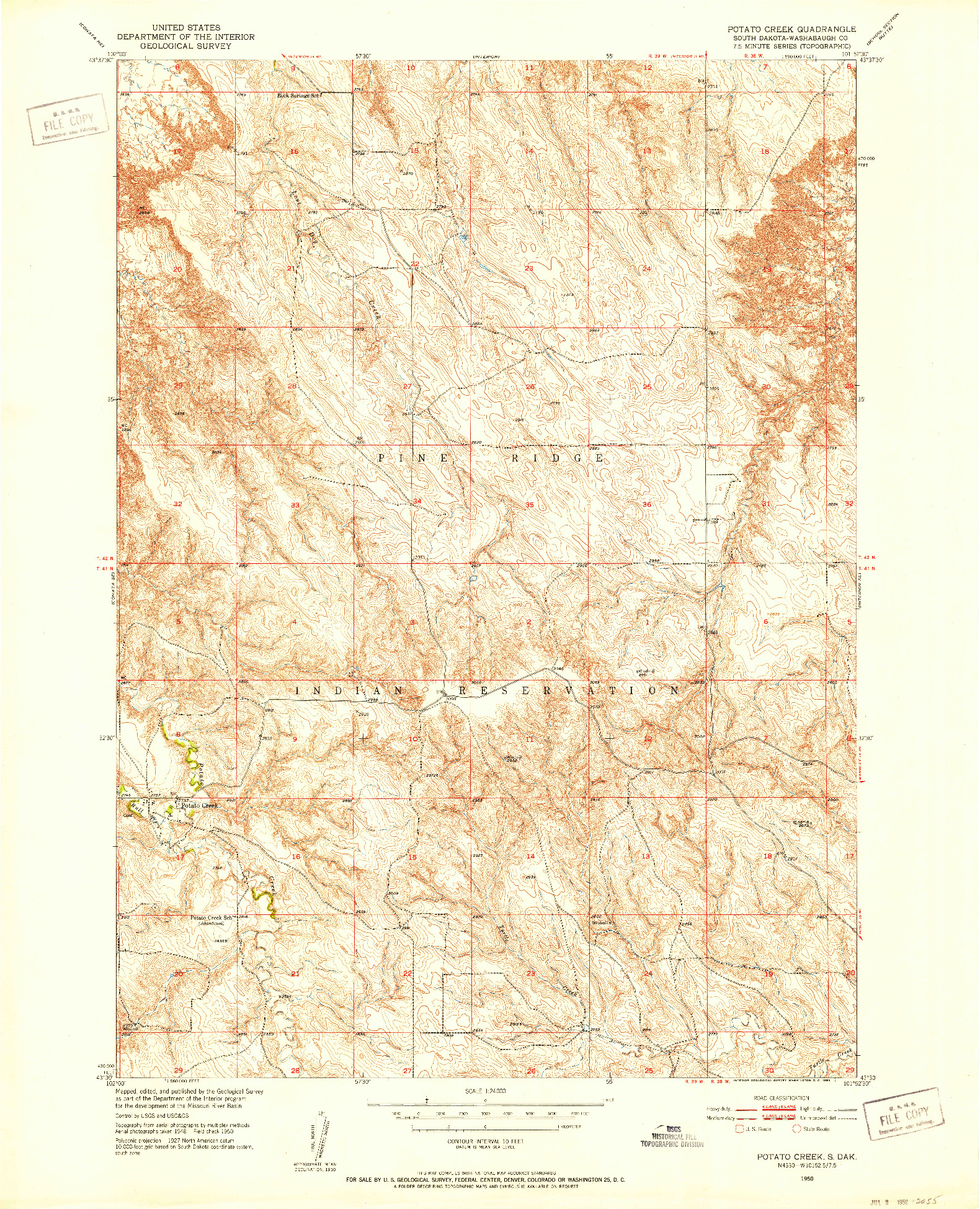 USGS 1:24000-SCALE QUADRANGLE FOR POTATO CREEK, SD 1950