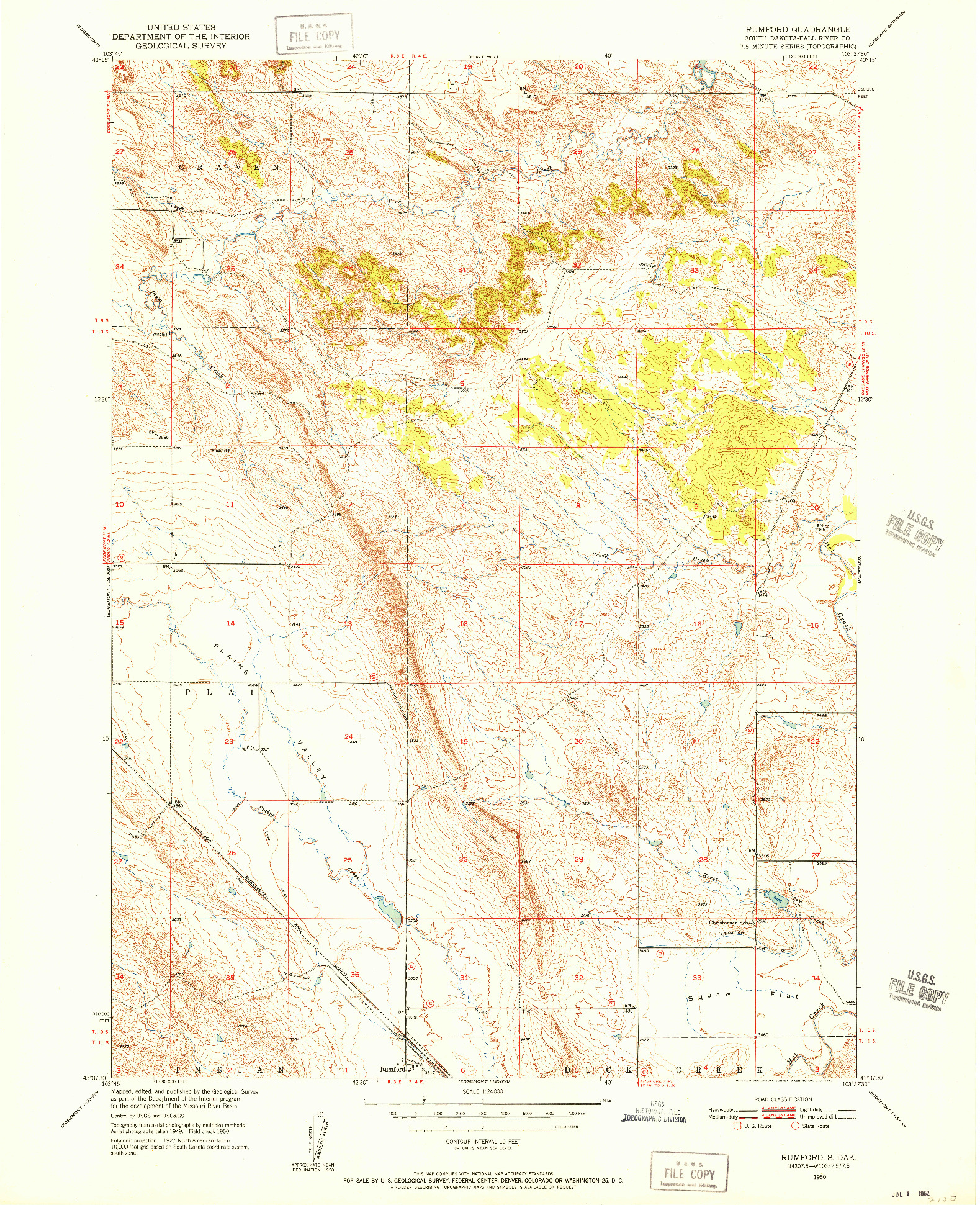 USGS 1:24000-SCALE QUADRANGLE FOR RUMFORD, SD 1950