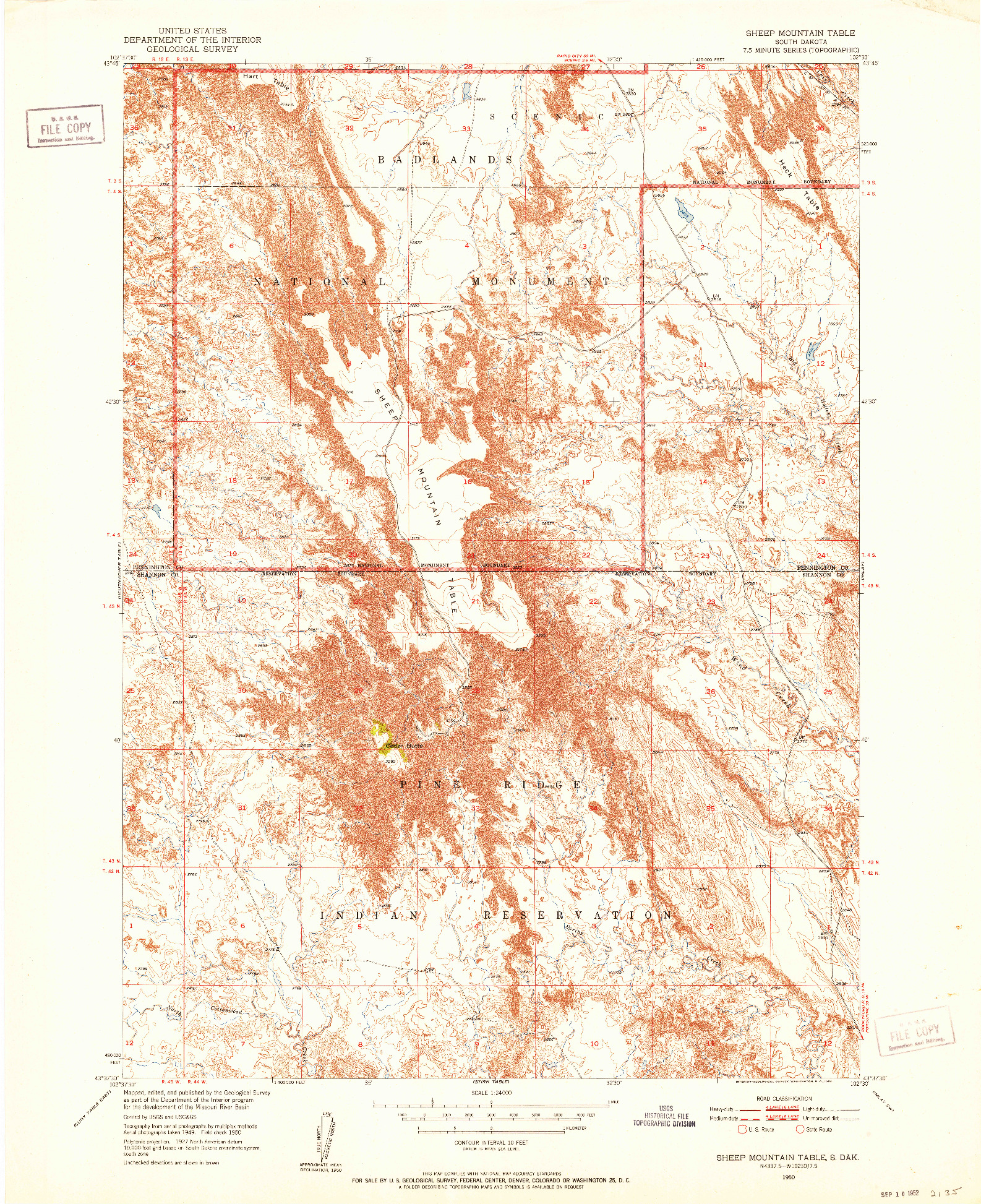 USGS 1:24000-SCALE QUADRANGLE FOR SHEEP MOUNTAIN TABLE, SD 1950