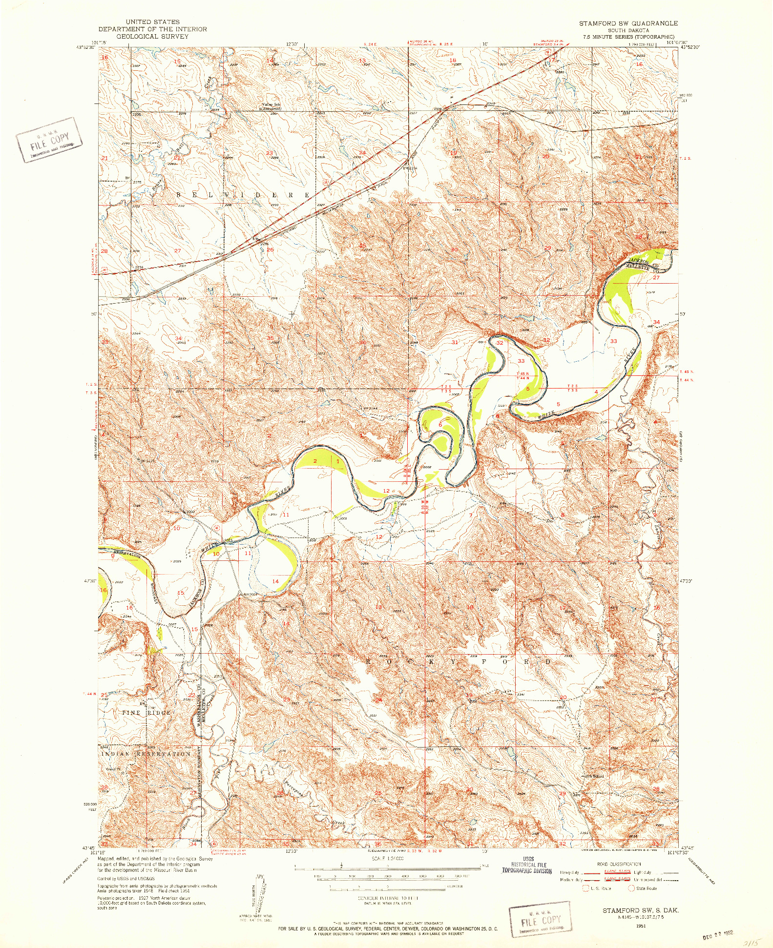 USGS 1:24000-SCALE QUADRANGLE FOR STAMFORD SW, SD 1951
