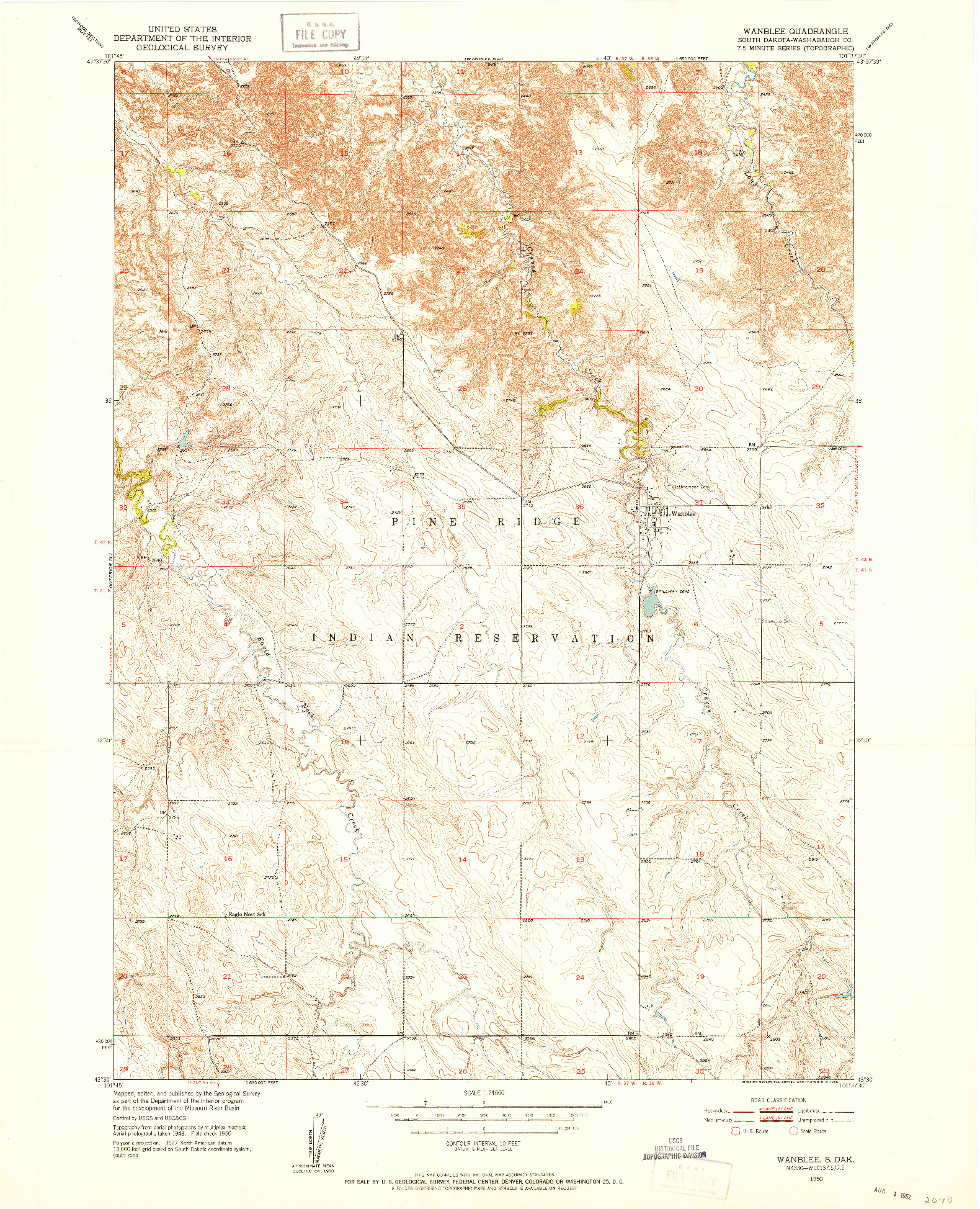 USGS 1:24000-SCALE QUADRANGLE FOR WANBLEE, SD 1950