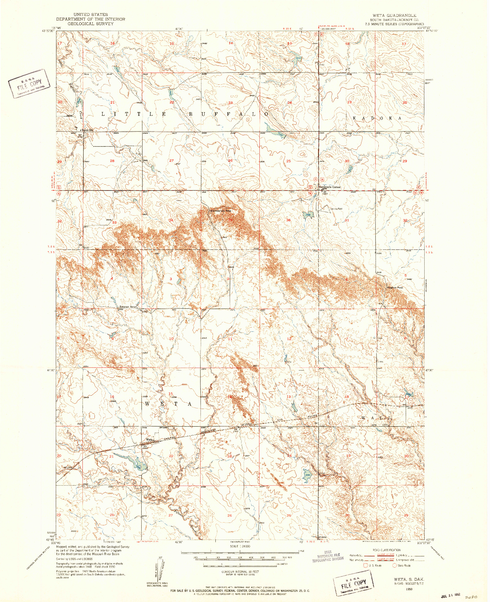 USGS 1:24000-SCALE QUADRANGLE FOR WETA, SD 1950