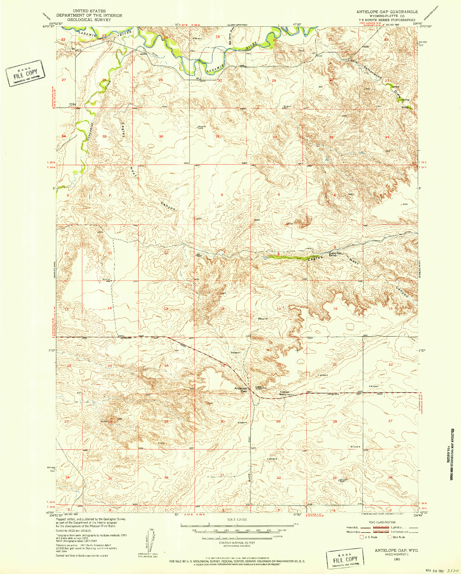 USGS 1:24000-SCALE QUADRANGLE FOR ANTELOPE GAP, WY 1951