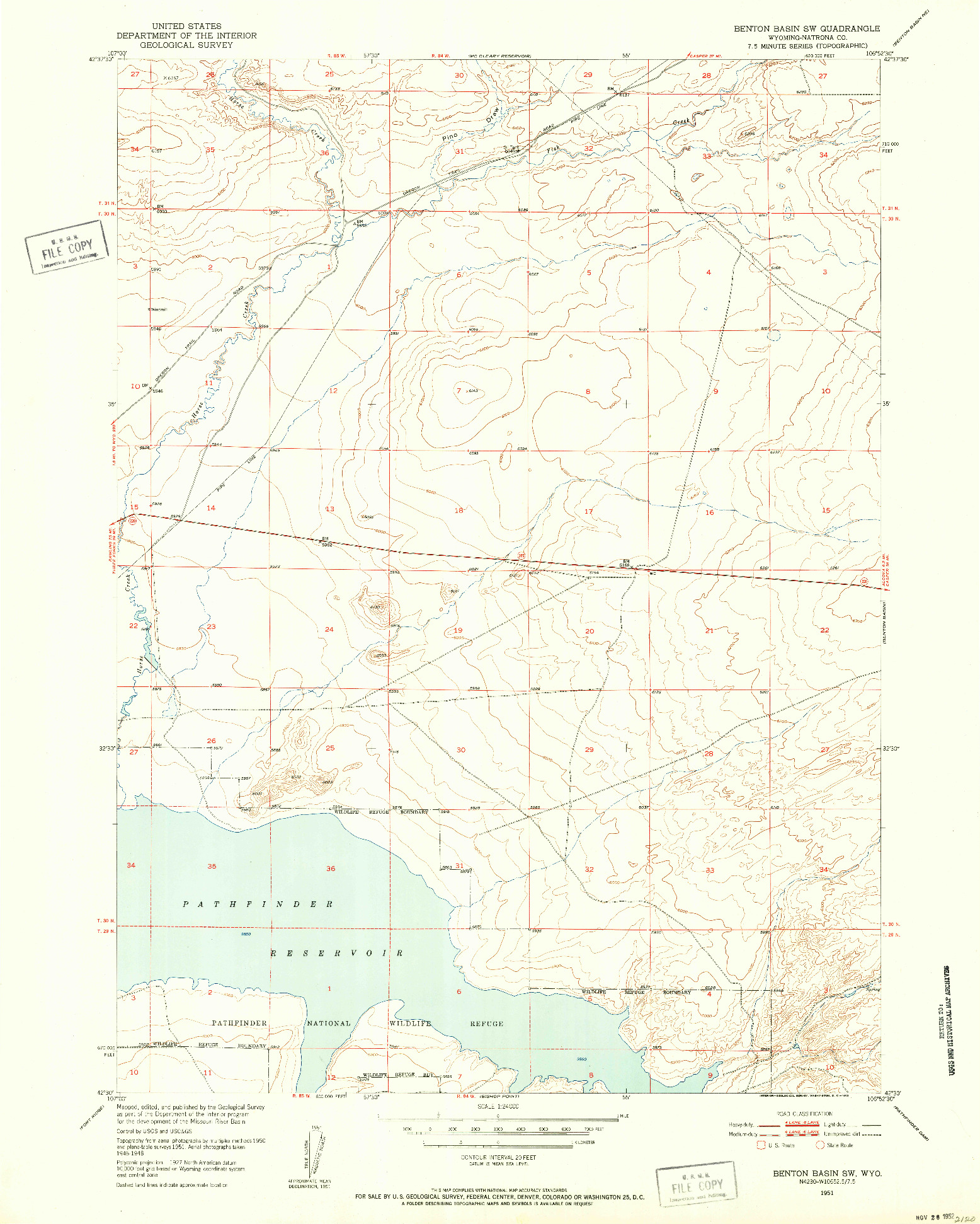 USGS 1:24000-SCALE QUADRANGLE FOR BENTON BASIN SW, WY 1951