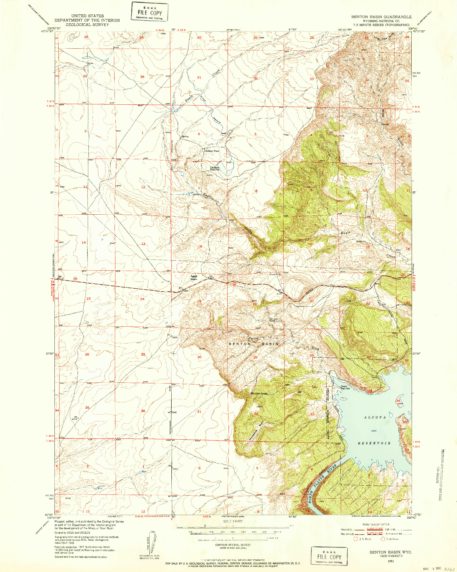 USGS 1:24000-SCALE QUADRANGLE FOR BENTON BASIN, WY 1951