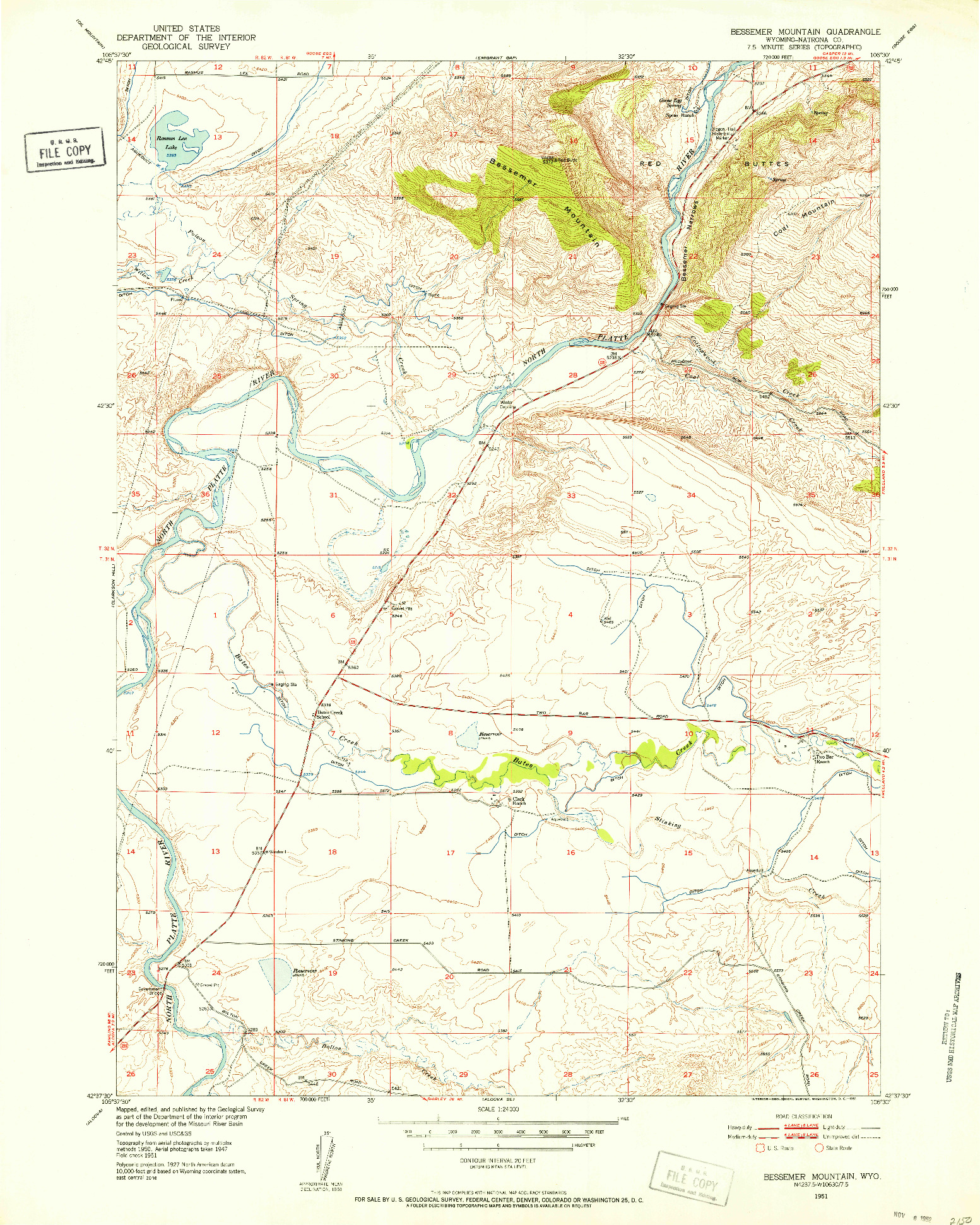 USGS 1:24000-SCALE QUADRANGLE FOR BESSEMER MOUNTAIN, WY 1951