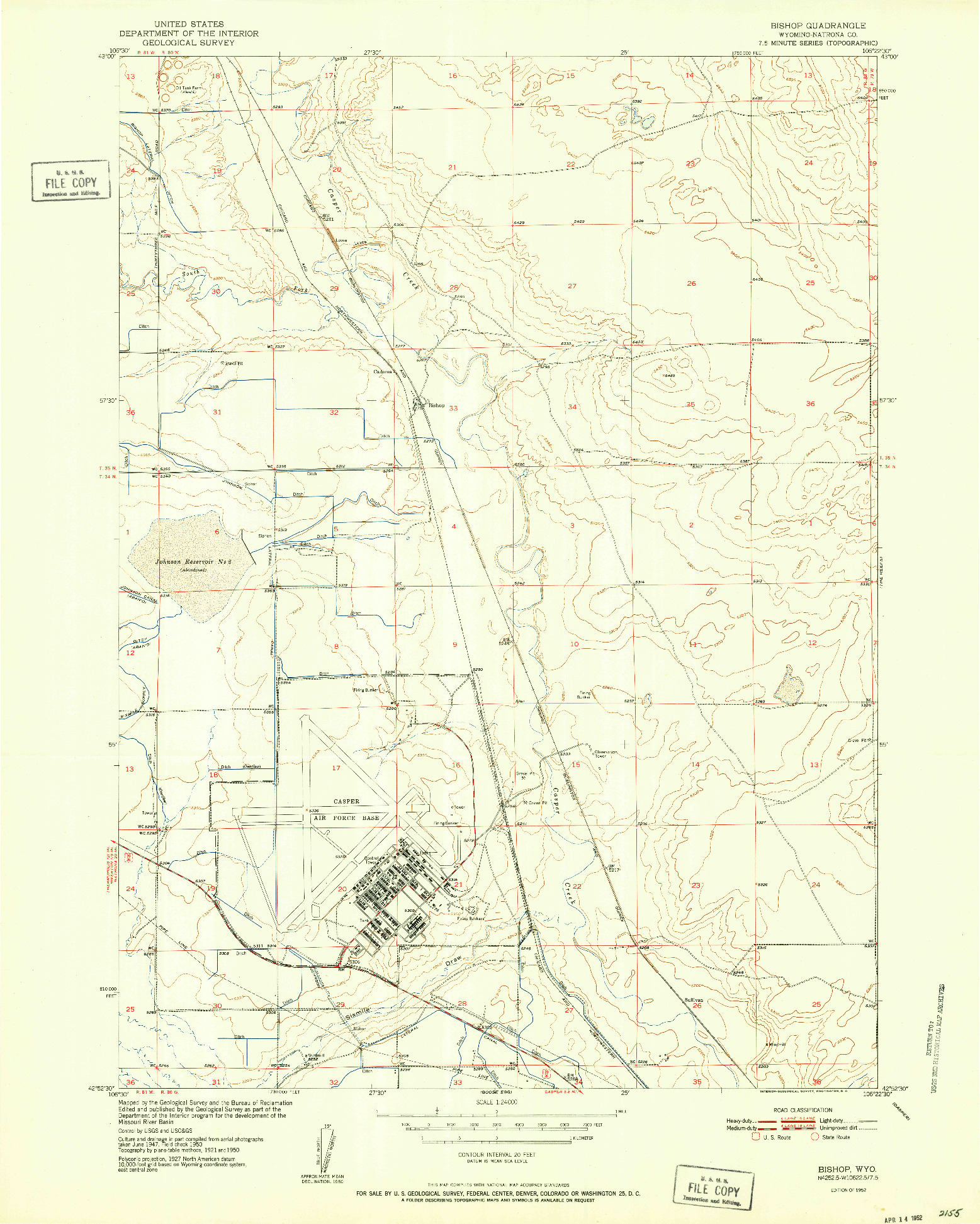 USGS 1:24000-SCALE QUADRANGLE FOR BISHOP, WY 1952
