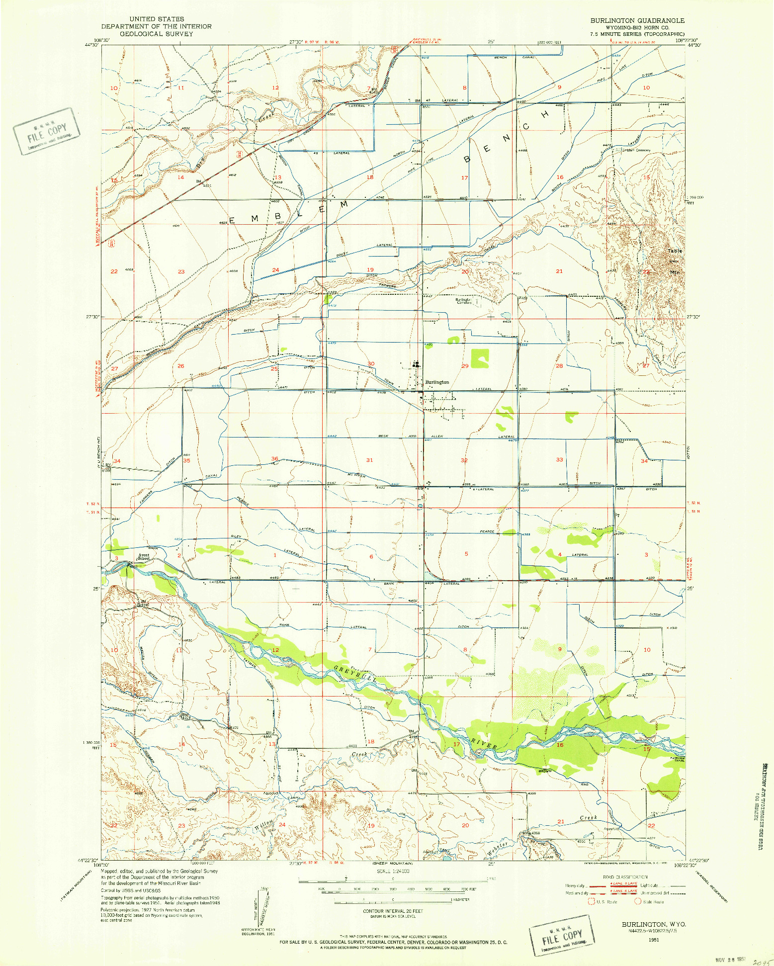 USGS 1:24000-SCALE QUADRANGLE FOR BURLINGTON, WY 1951
