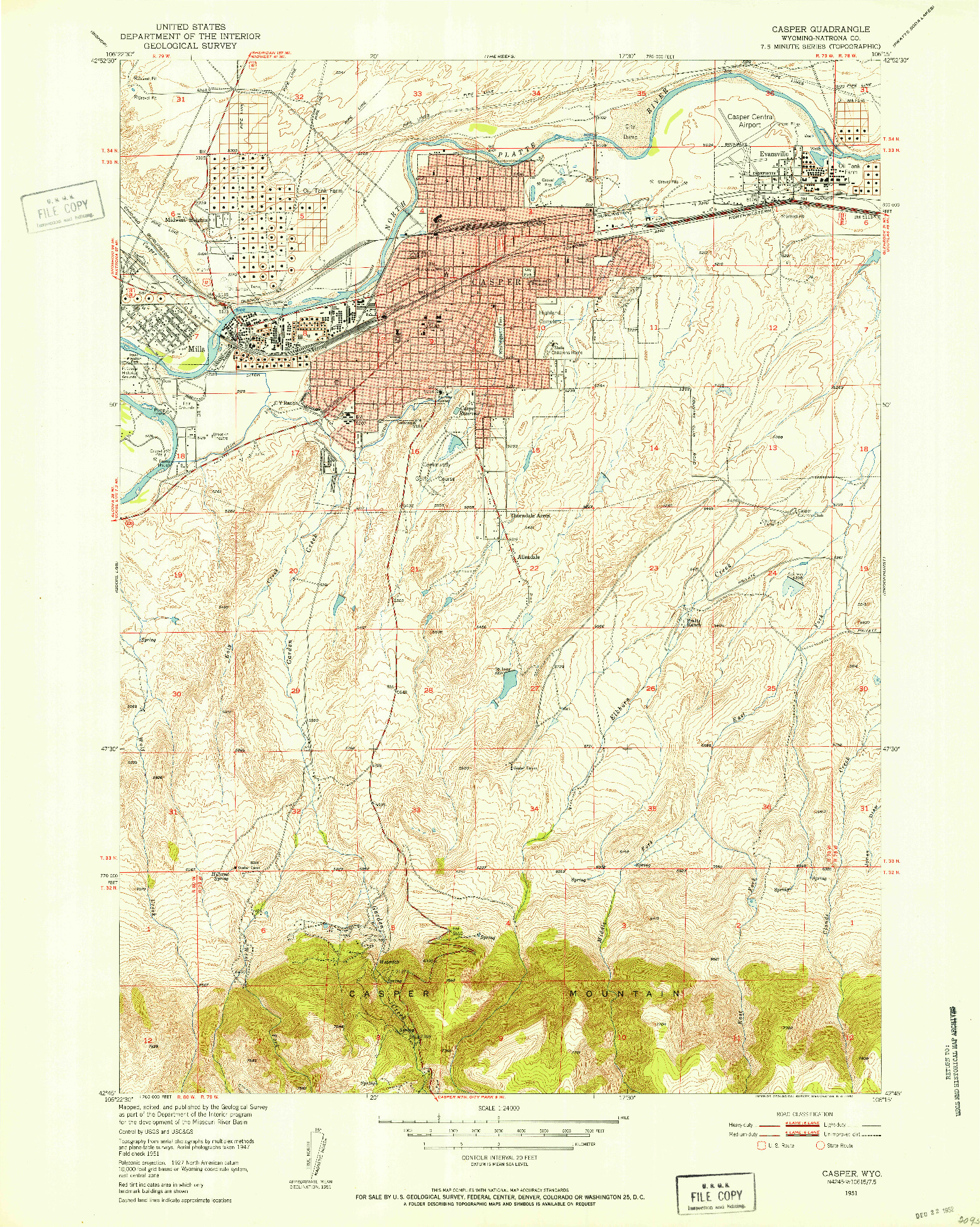 USGS 1:24000-SCALE QUADRANGLE FOR CASPER, WY 1951