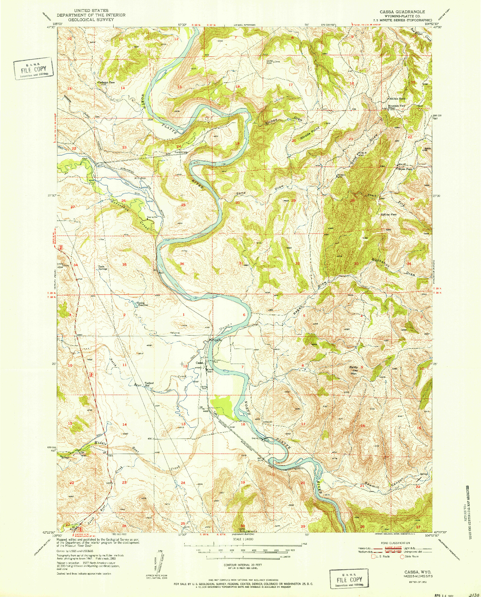 USGS 1:24000-SCALE QUADRANGLE FOR CASSA, WY 1952