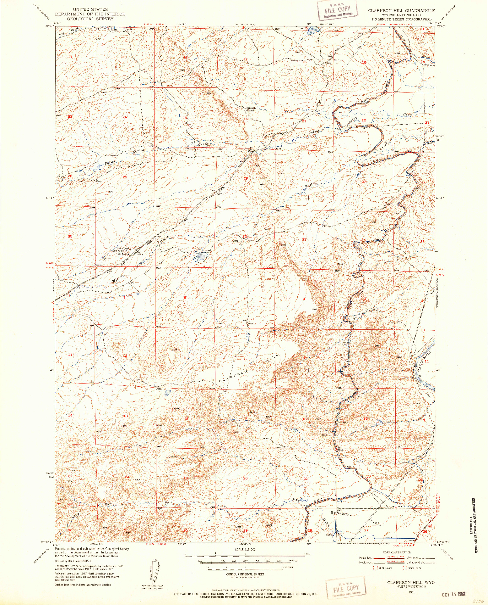 USGS 1:24000-SCALE QUADRANGLE FOR CLARKSON HILL, WY 1951