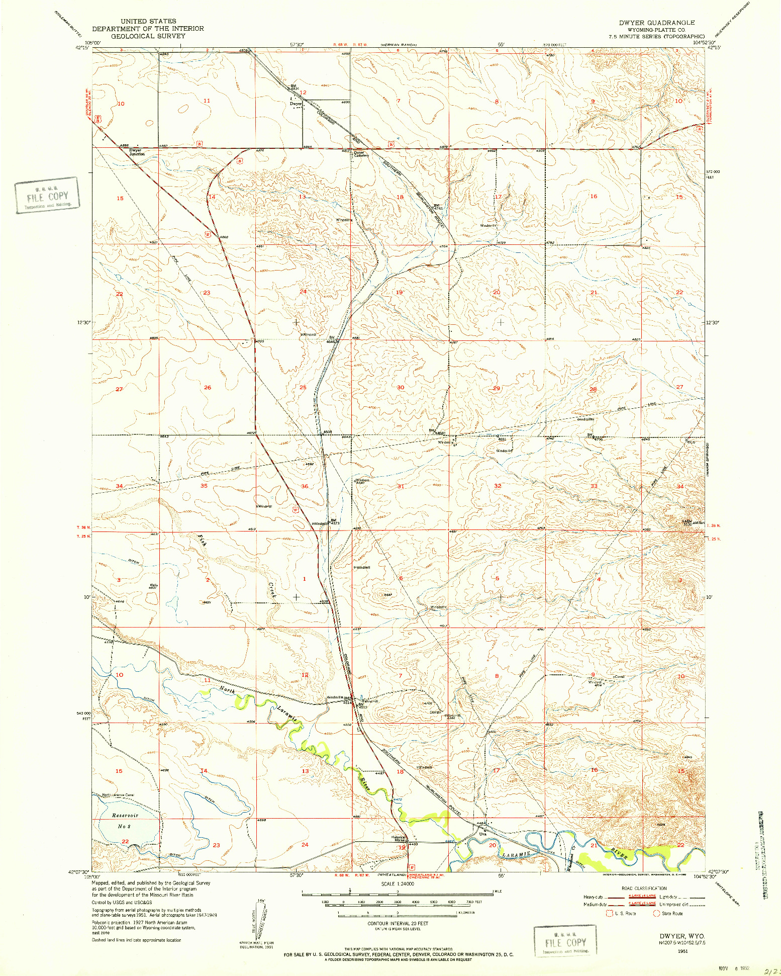 USGS 1:24000-SCALE QUADRANGLE FOR DWYER, WY 1951