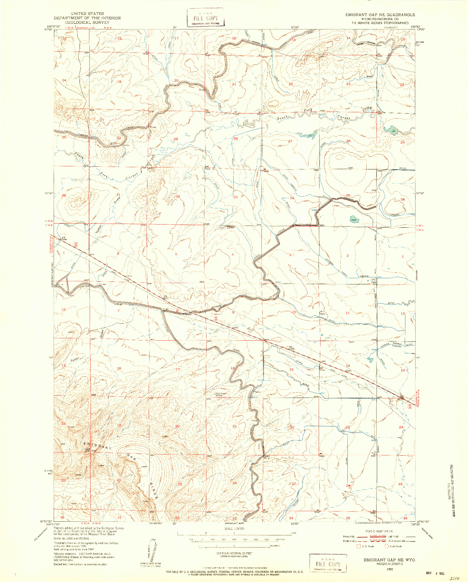 USGS 1:24000-SCALE QUADRANGLE FOR EMIGRANT GAP NE, WY 1950