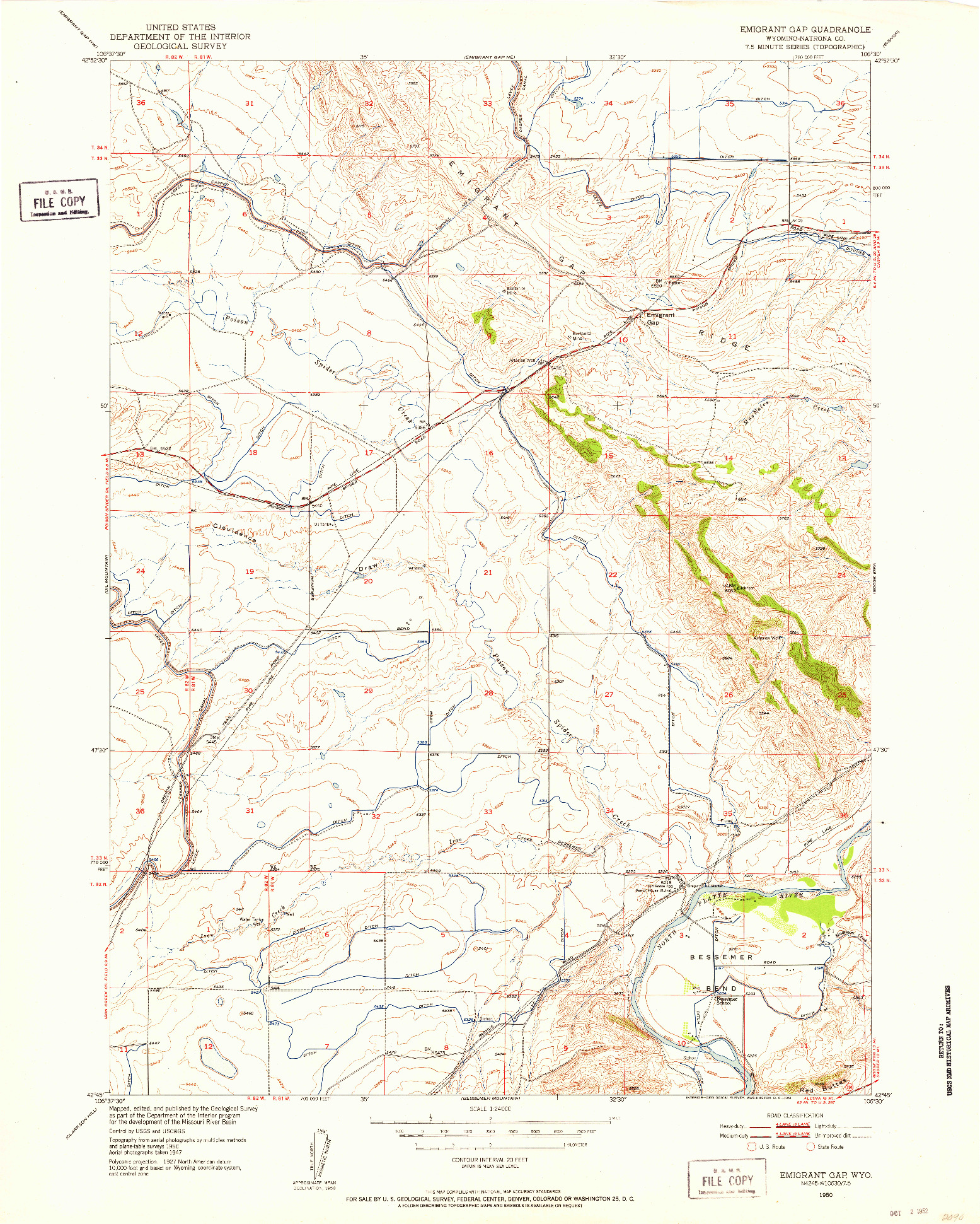 USGS 1:24000-SCALE QUADRANGLE FOR EMIGRANT GAP, WY 1950
