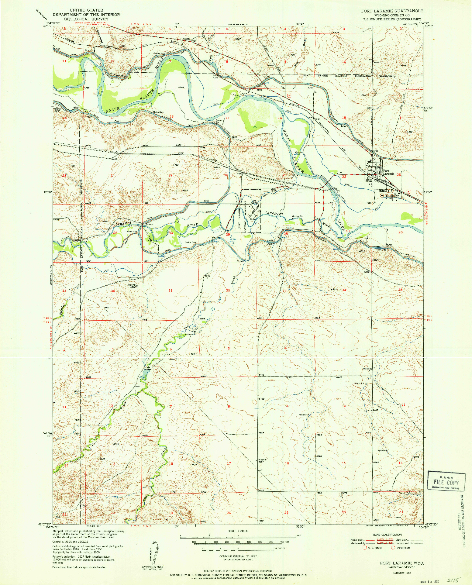 USGS 1:24000-SCALE QUADRANGLE FOR FORT LARAMIE, WY 1952