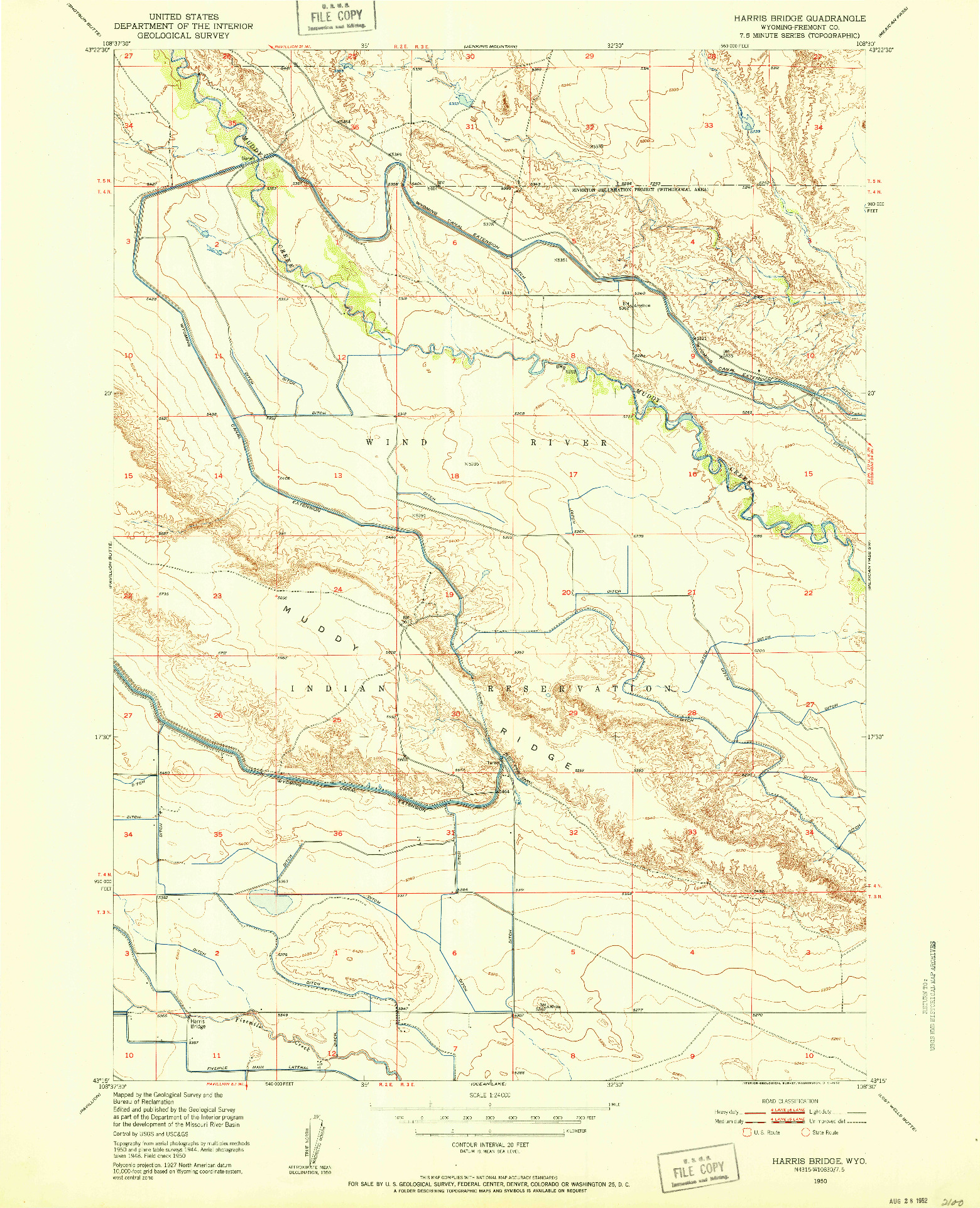 USGS 1:24000-SCALE QUADRANGLE FOR HARRIS BRIDGE, WY 1950
