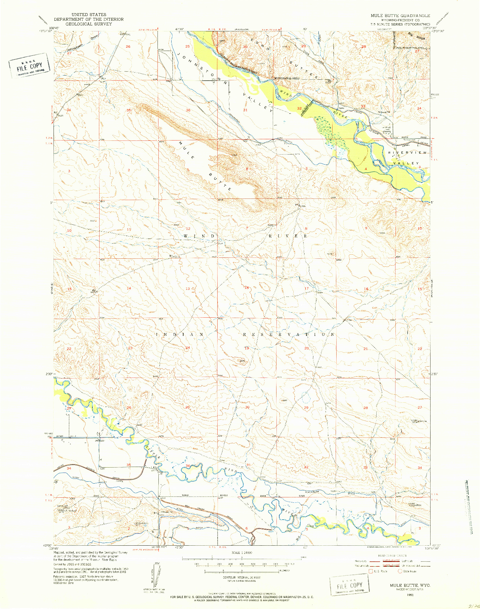USGS 1:24000-SCALE QUADRANGLE FOR MULE BUTTE, WY 1951