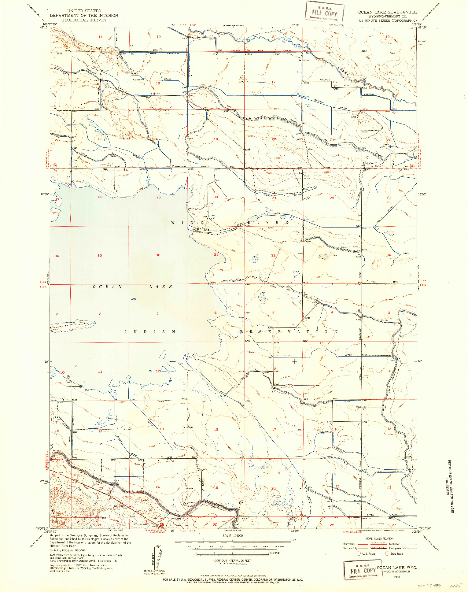 USGS 1:24000-SCALE QUADRANGLE FOR OCEAN LAKE, WY 1950