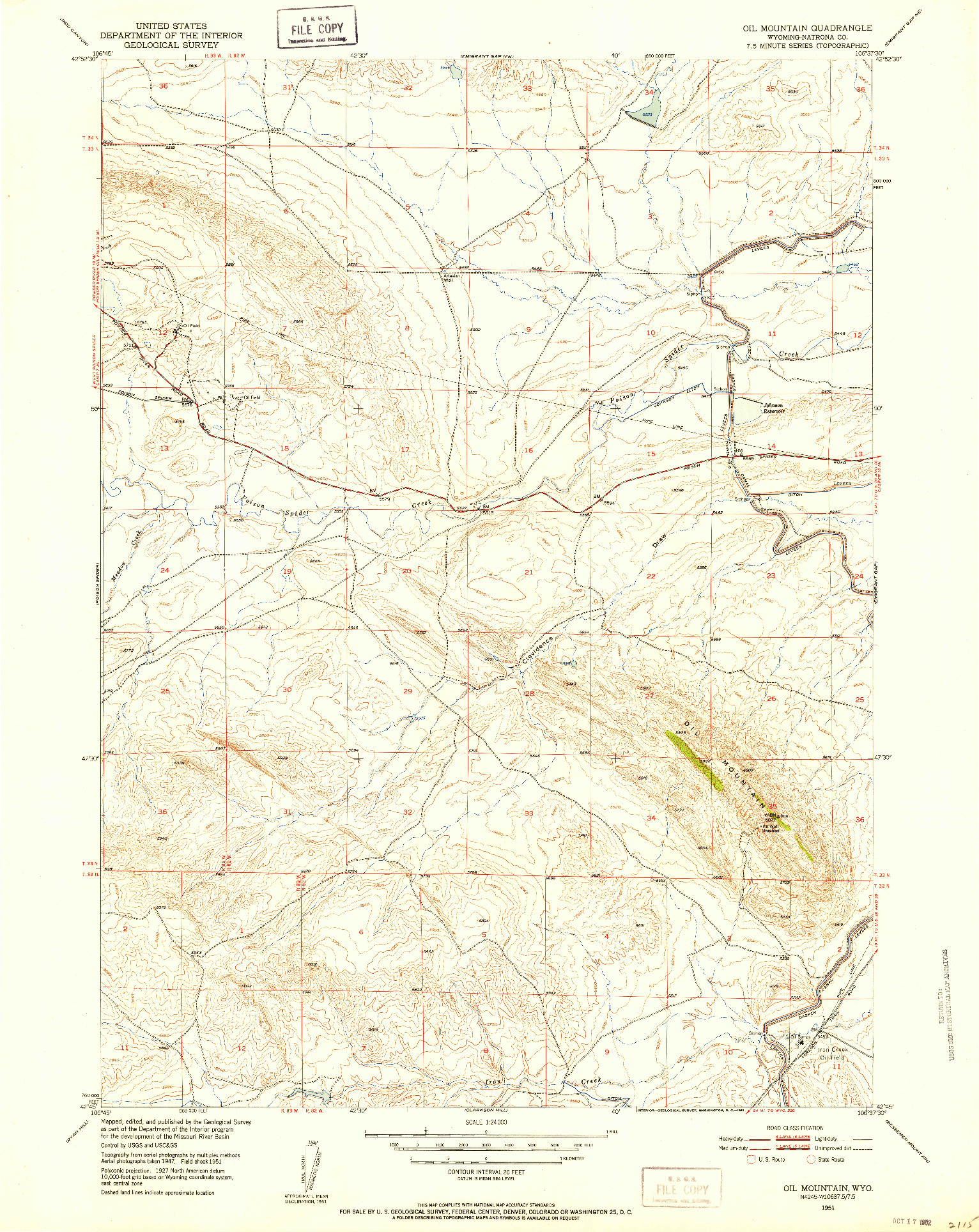 USGS 1:24000-SCALE QUADRANGLE FOR OIL MOUNTAIN, WY 1951