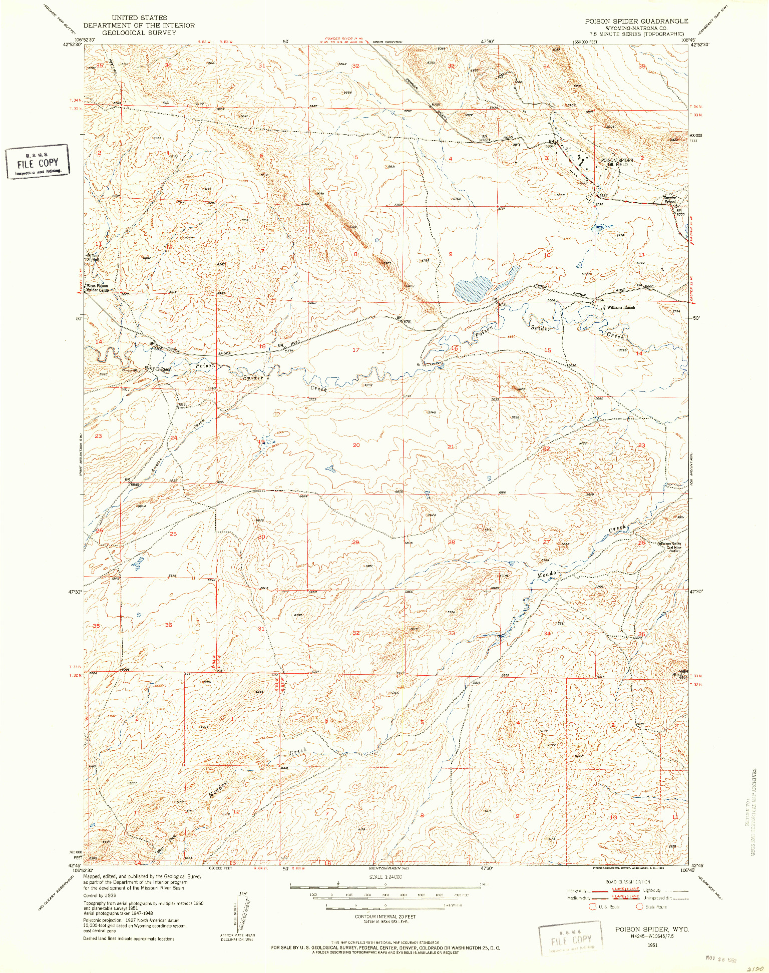 USGS 1:24000-SCALE QUADRANGLE FOR POISON SPIDER, WY 1951