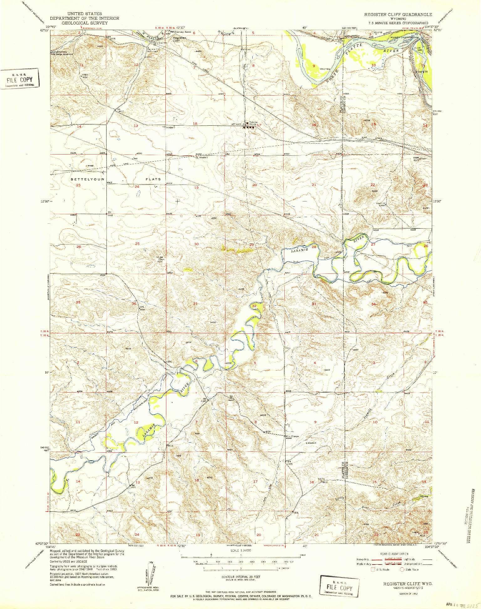 USGS 1:24000-SCALE QUADRANGLE FOR REGISTER CLIFF, WY 1952