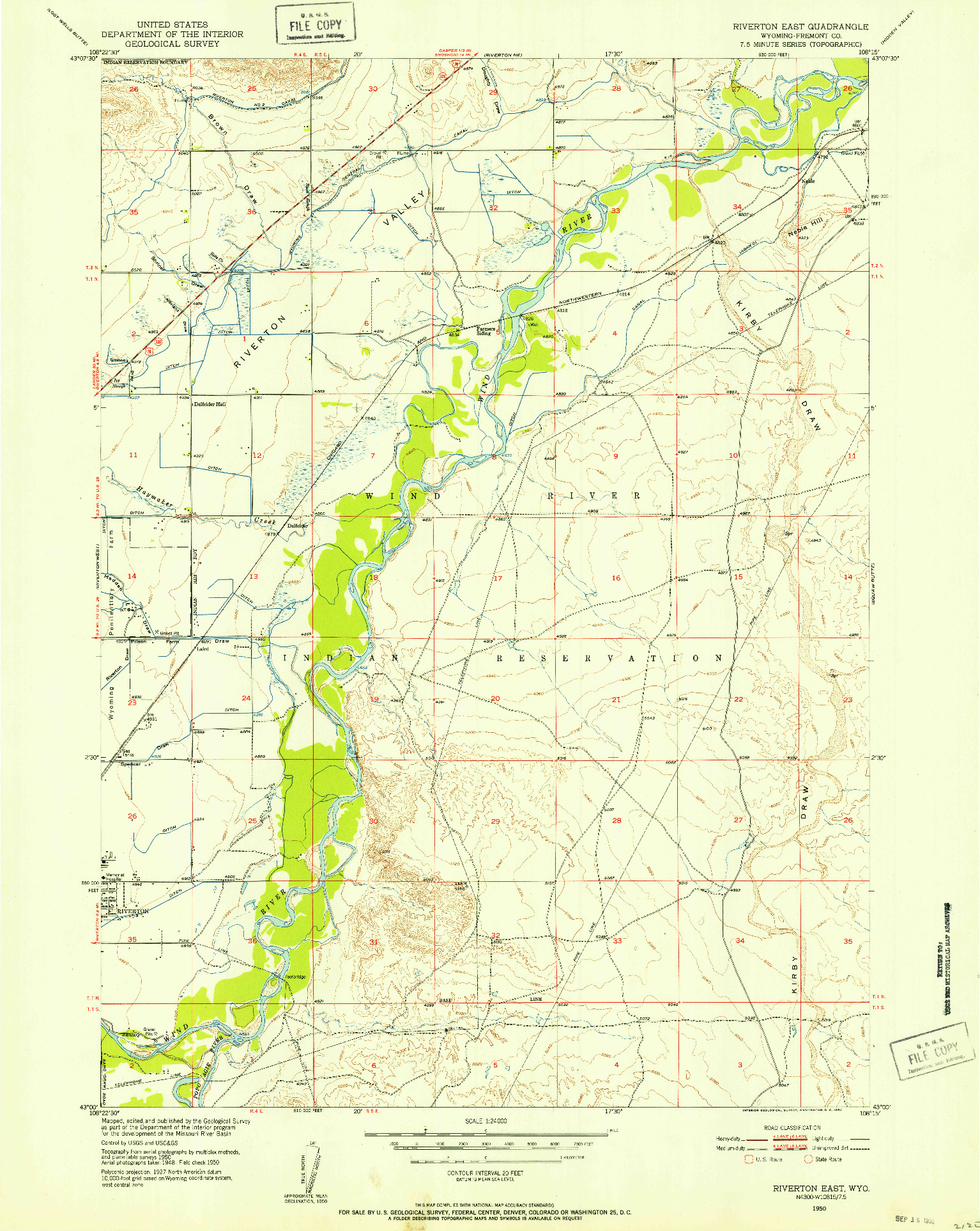 USGS 1:24000-SCALE QUADRANGLE FOR RIVERTON EAST, WY 1950