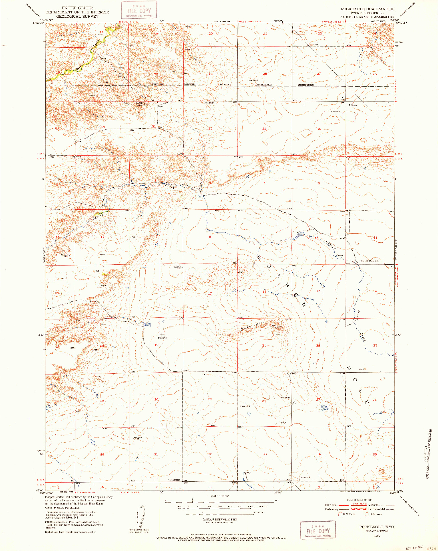 USGS 1:24000-SCALE QUADRANGLE FOR ROCKEAGLE, WY 1950