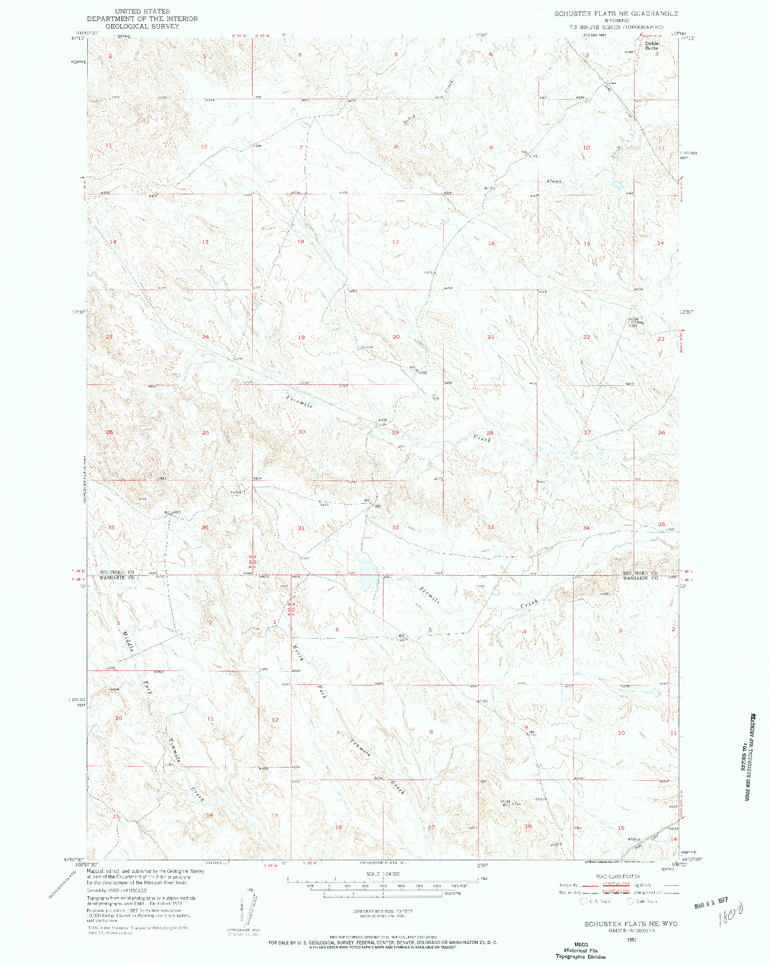 USGS 1:24000-SCALE QUADRANGLE FOR SCHUSTER FLATS NE, WY 1951