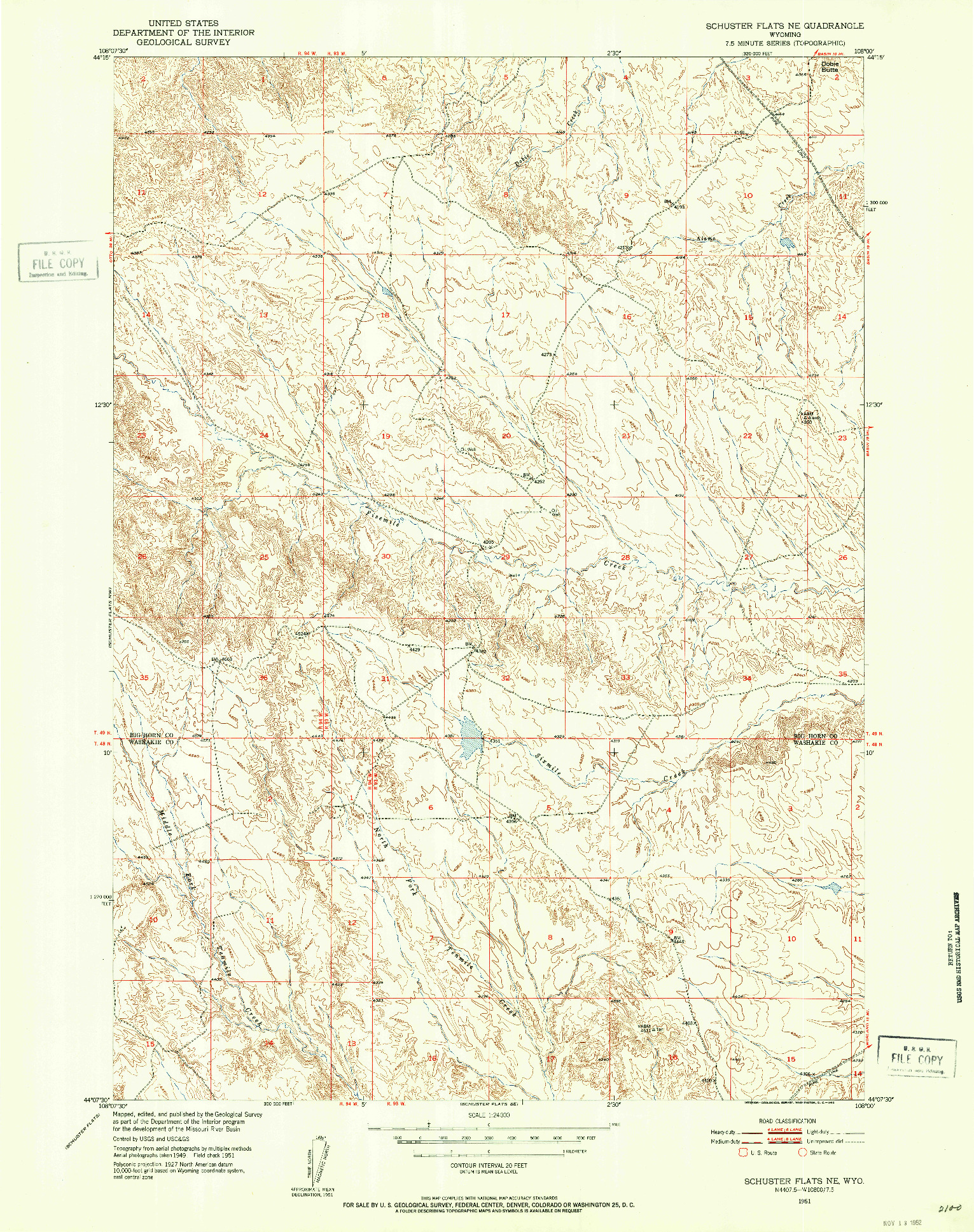 USGS 1:24000-SCALE QUADRANGLE FOR SCHUSTER FLATS NE, WY 1951