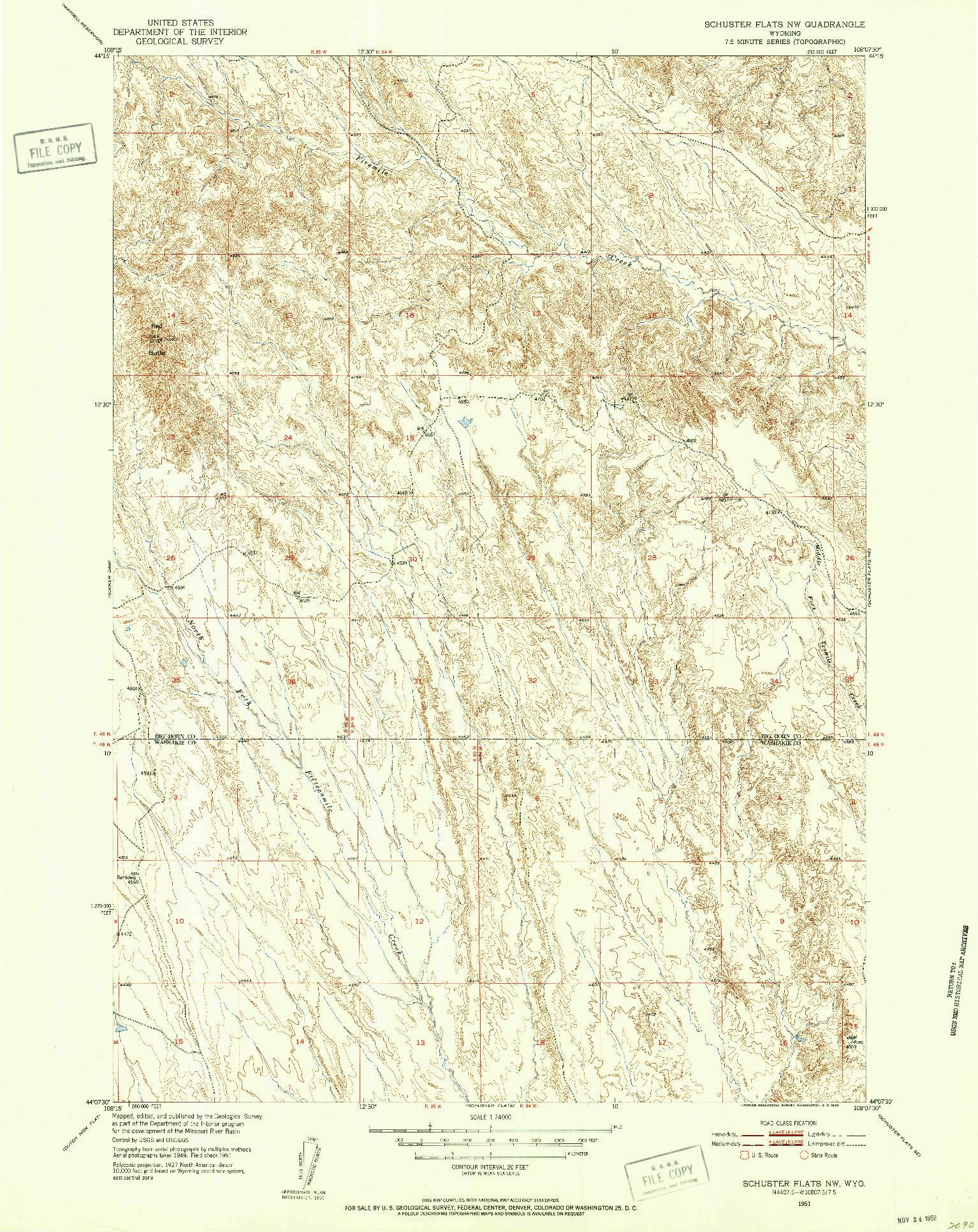 USGS 1:24000-SCALE QUADRANGLE FOR SCHUSTER FLATS NW, WY 1951