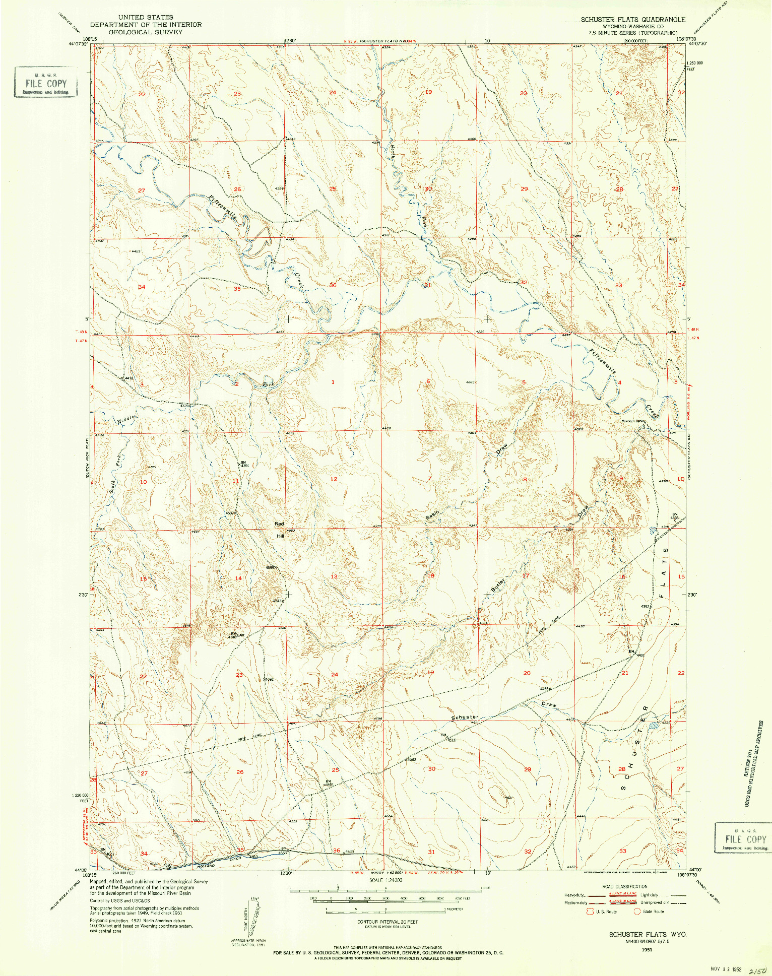 USGS 1:24000-SCALE QUADRANGLE FOR SCHUSTER FLATS, WY 1951