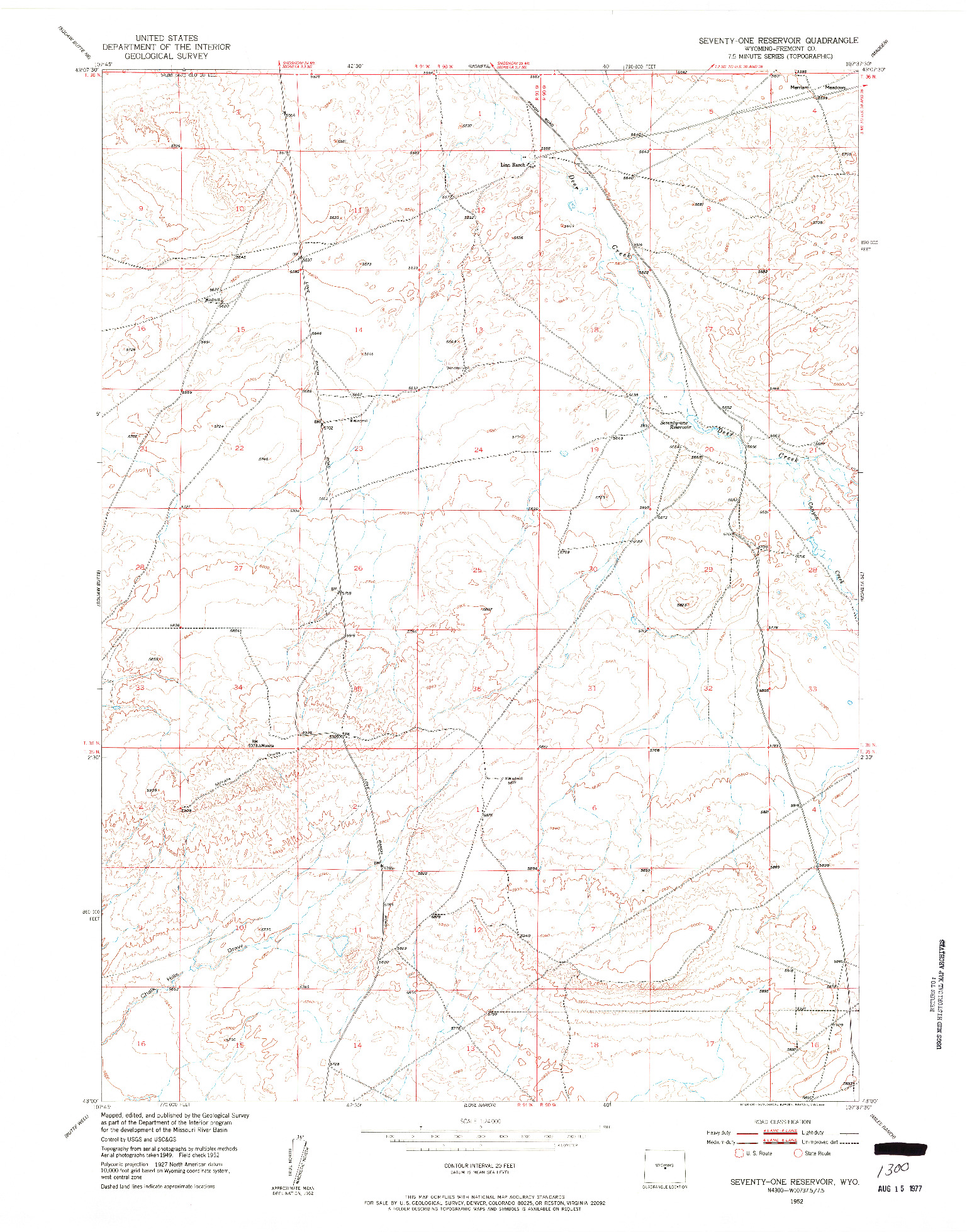 USGS 1:24000-SCALE QUADRANGLE FOR SEVENTY-ONE RESERVOIR, WY 1952