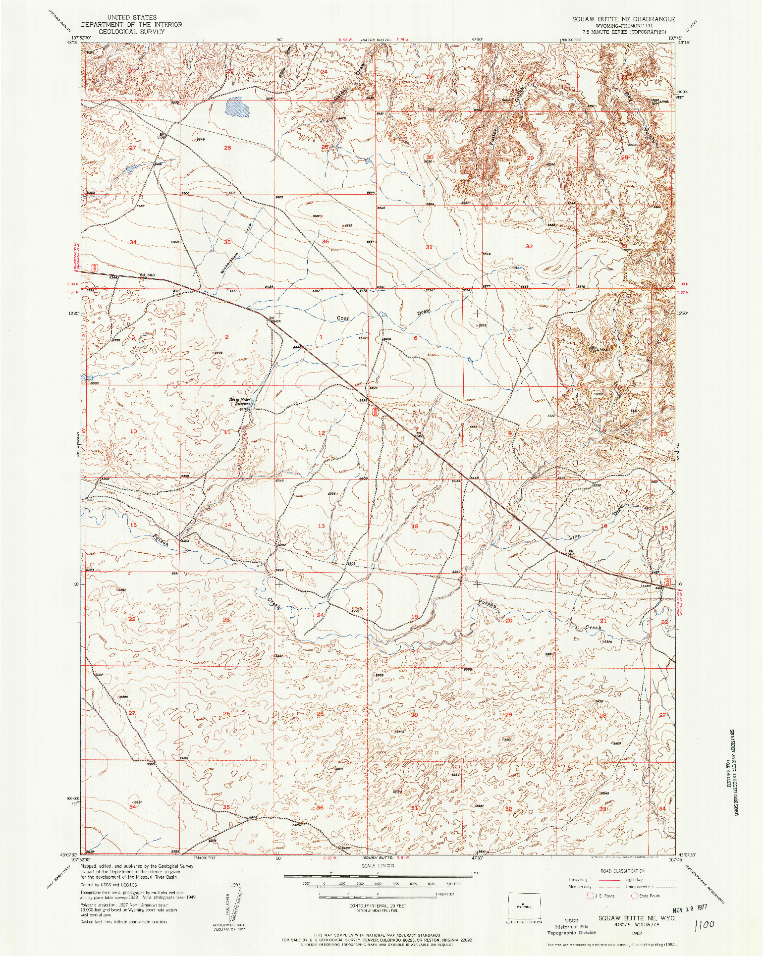 USGS 1:24000-SCALE QUADRANGLE FOR SQUAW BUTTE NE, WY 1952