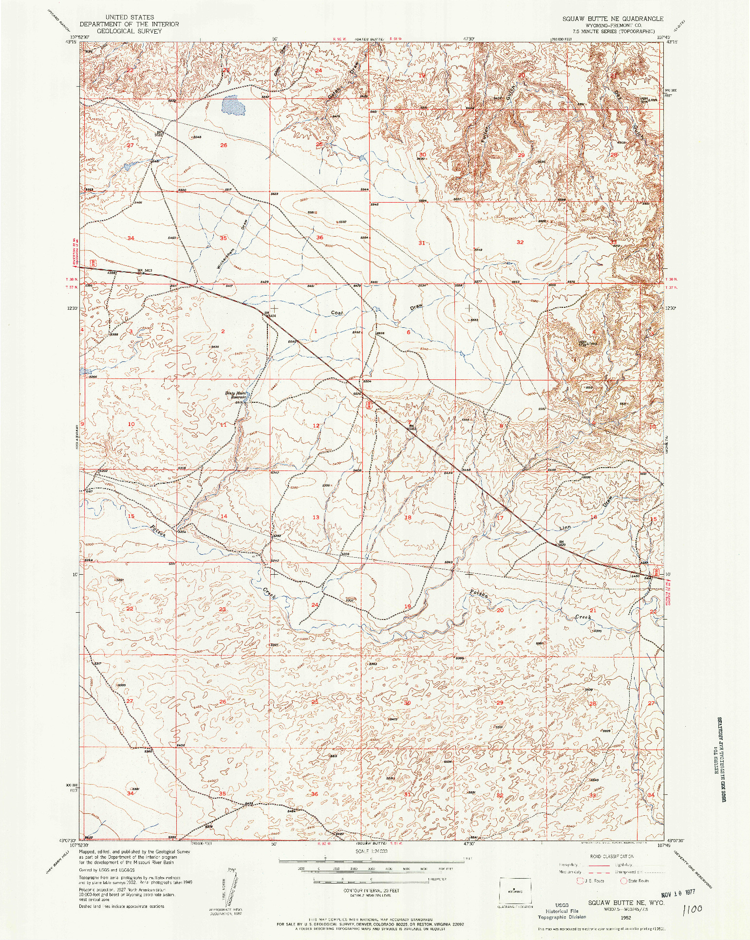 USGS 1:24000-SCALE QUADRANGLE FOR SQUAW BUTTE NE, WY 1952