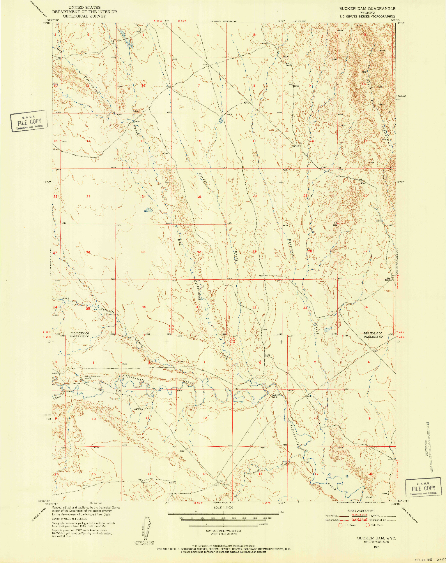 USGS 1:24000-SCALE QUADRANGLE FOR SUCKER DAM, WY 1951