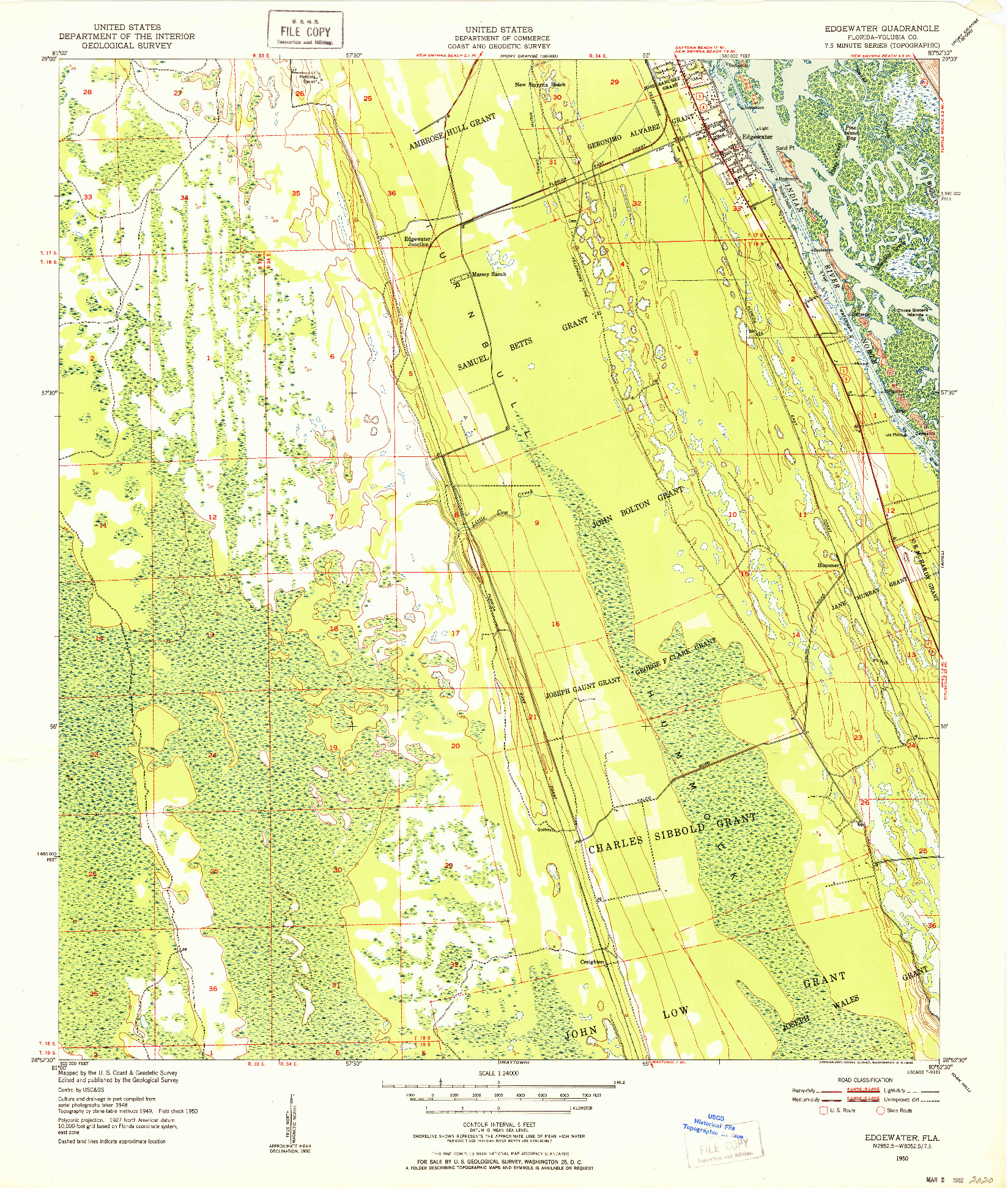 USGS 1:24000-SCALE QUADRANGLE FOR EDGEWATER, FL 1950