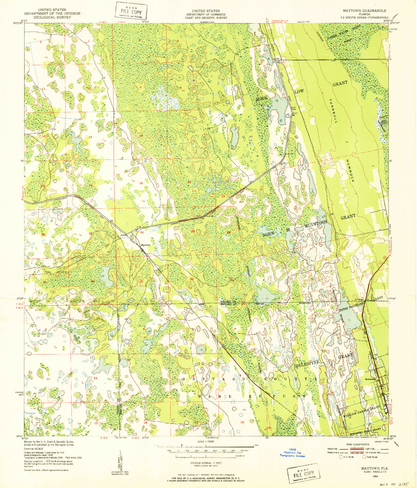 USGS 1:24000-SCALE QUADRANGLE FOR MAYTOWN, FL 1950