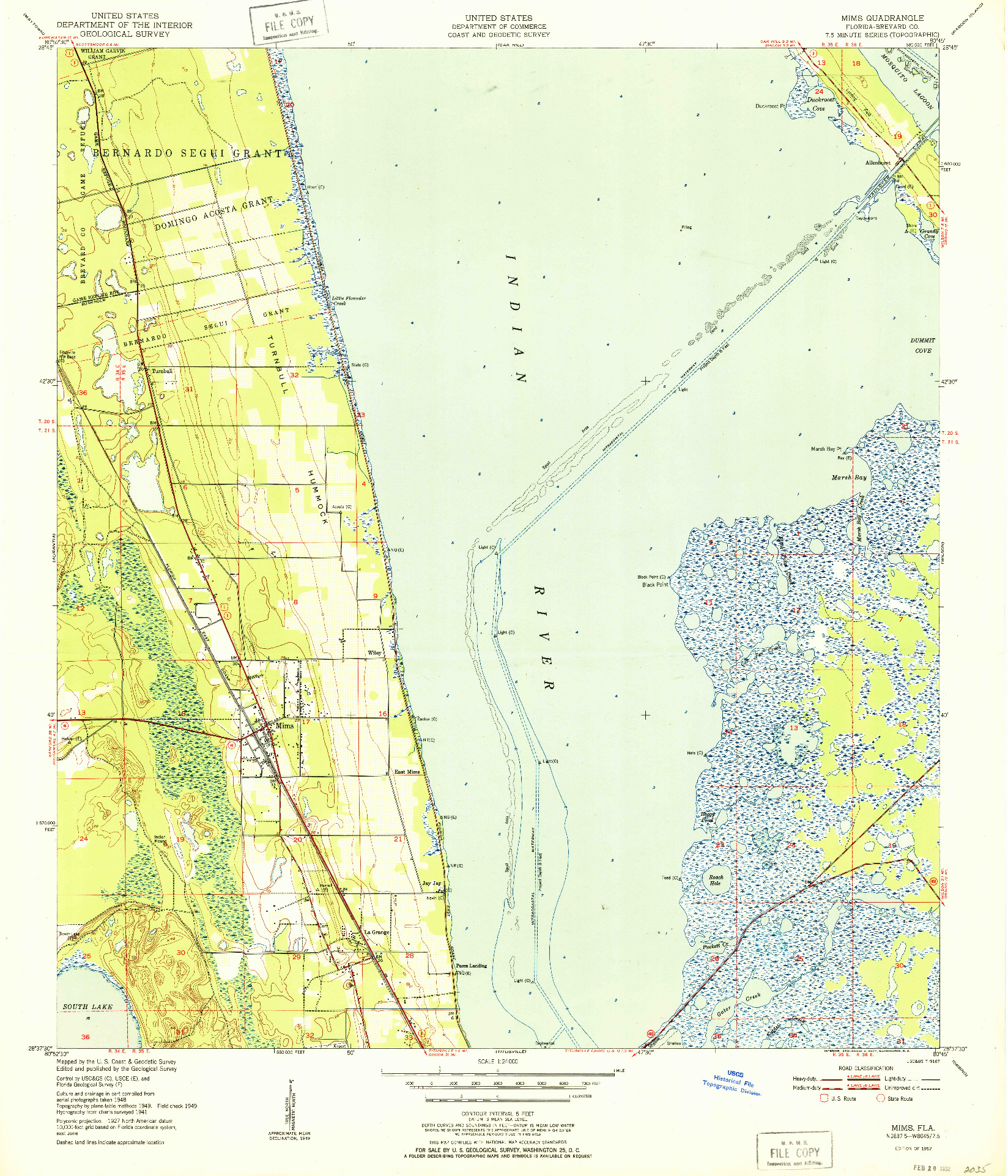 USGS 1:24000-SCALE QUADRANGLE FOR MIMS, FL 1952