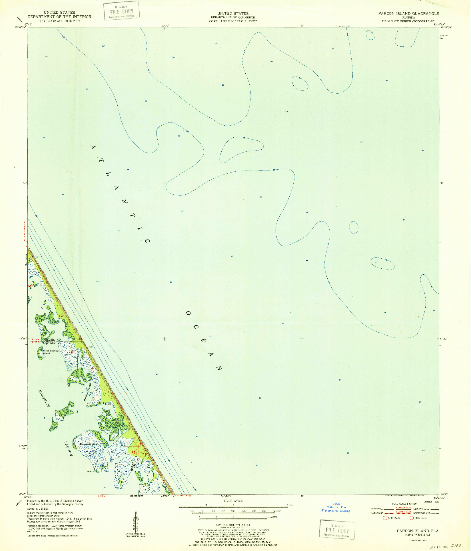 USGS 1:24000-SCALE QUADRANGLE FOR PARDON ISLAND, FL 1952