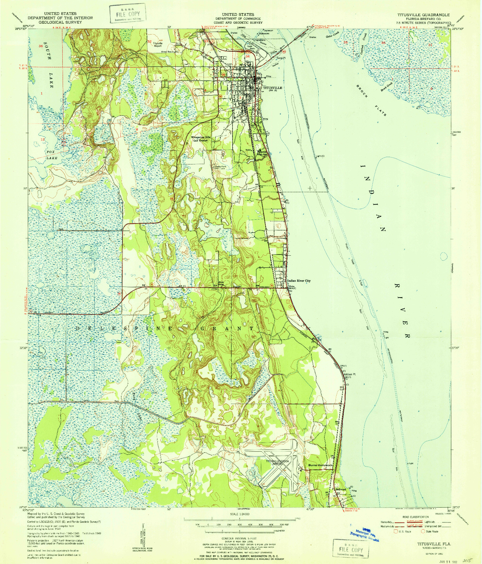 USGS 1:24000-SCALE QUADRANGLE FOR TITUSVILLE, FL 1952
