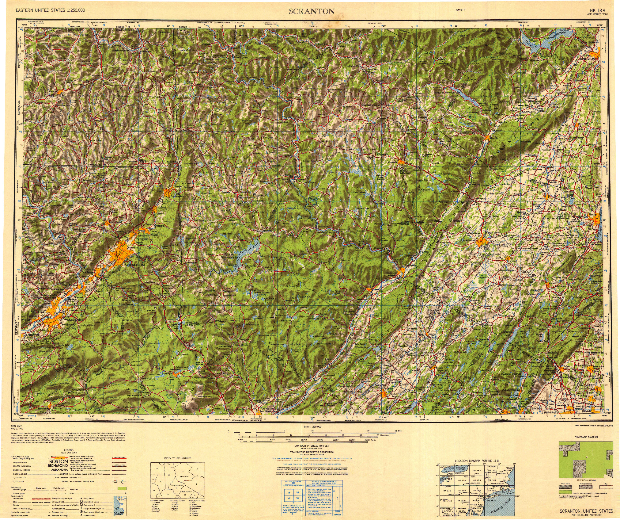 USGS 1:250000-SCALE QUADRANGLE FOR SCRANTON, PA 1950