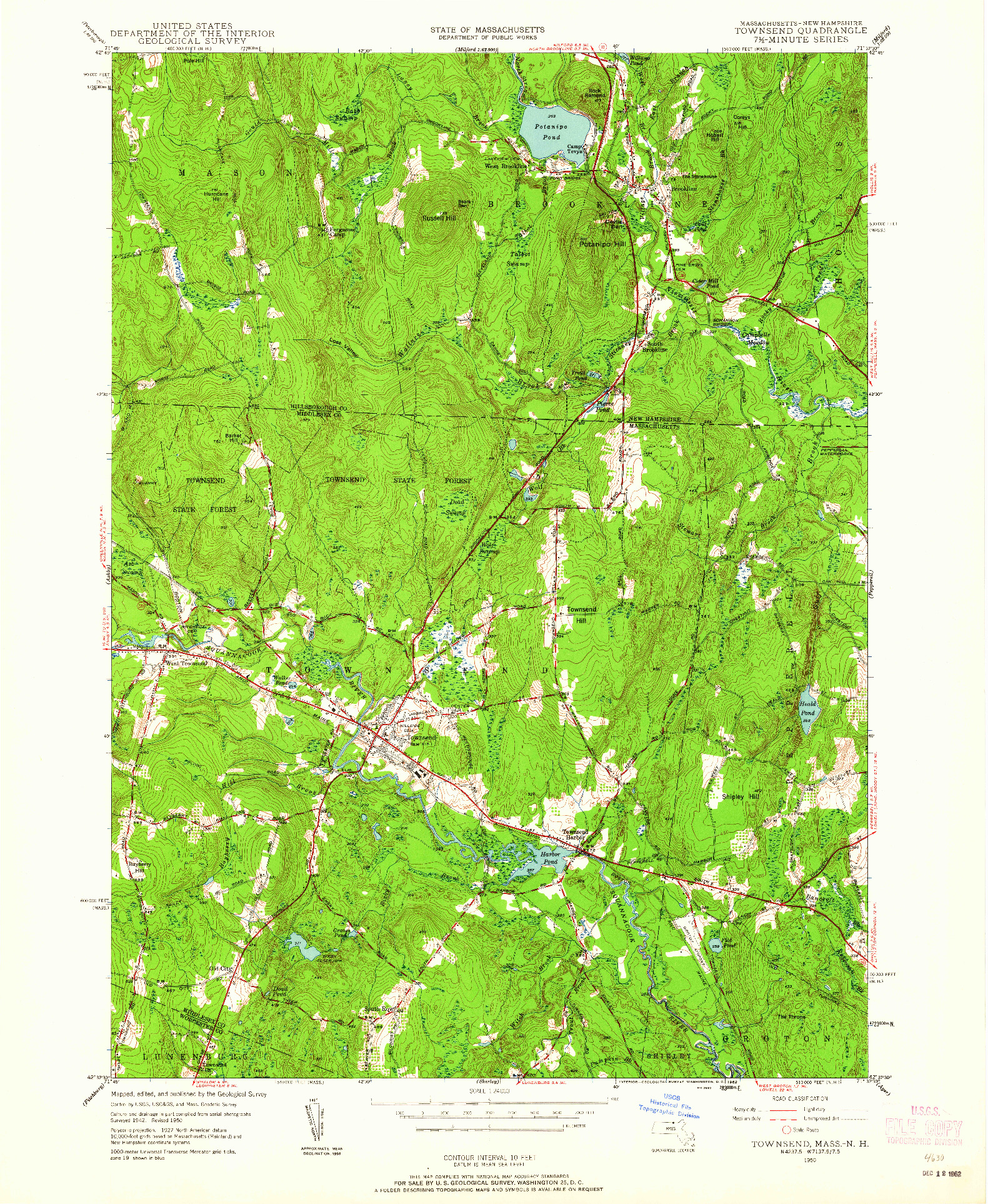 USGS 1:24000-SCALE QUADRANGLE FOR TOWNSEND, MA 1950
