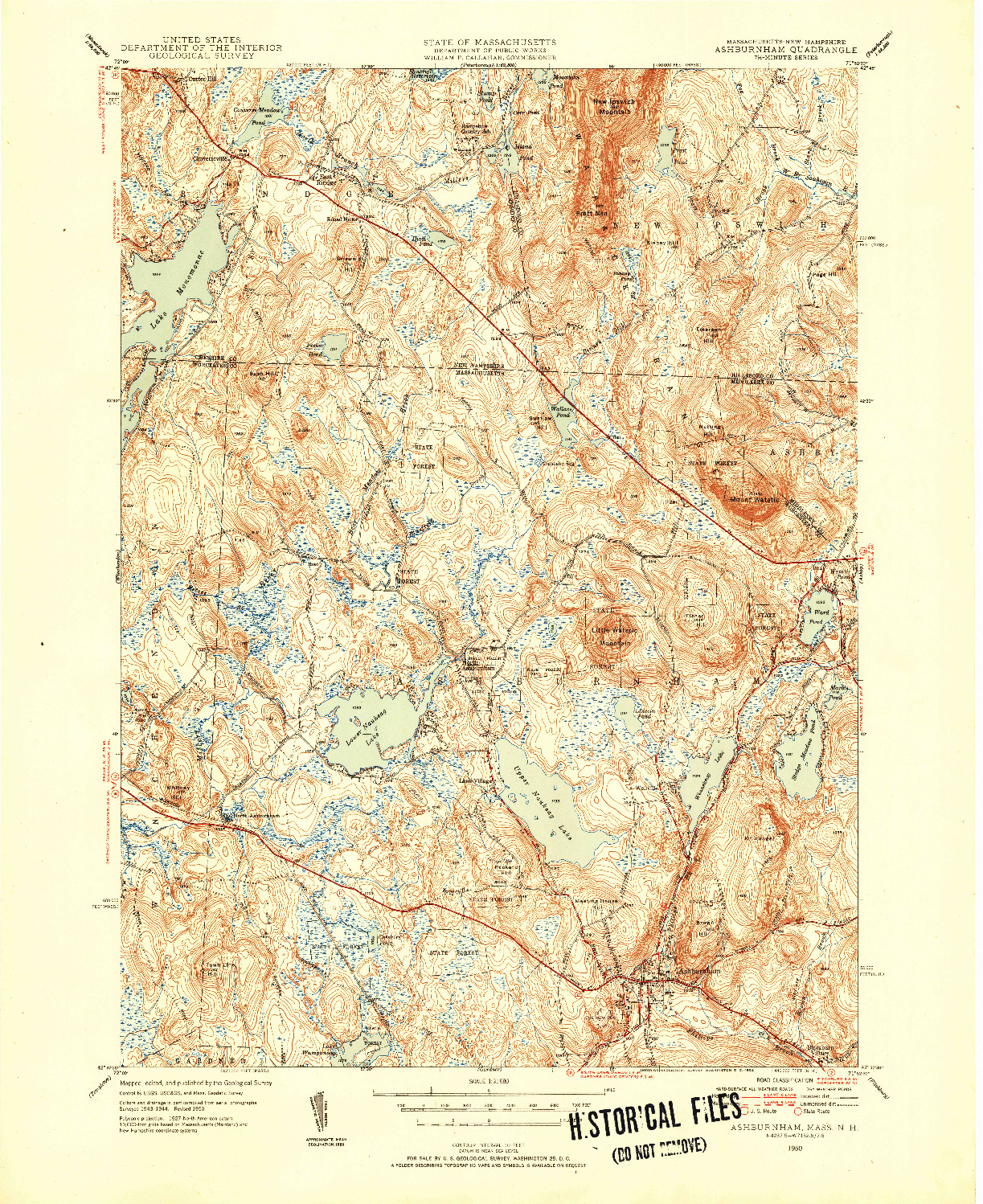 USGS 1:31680-SCALE QUADRANGLE FOR ASHBURNHAM, MA 1950