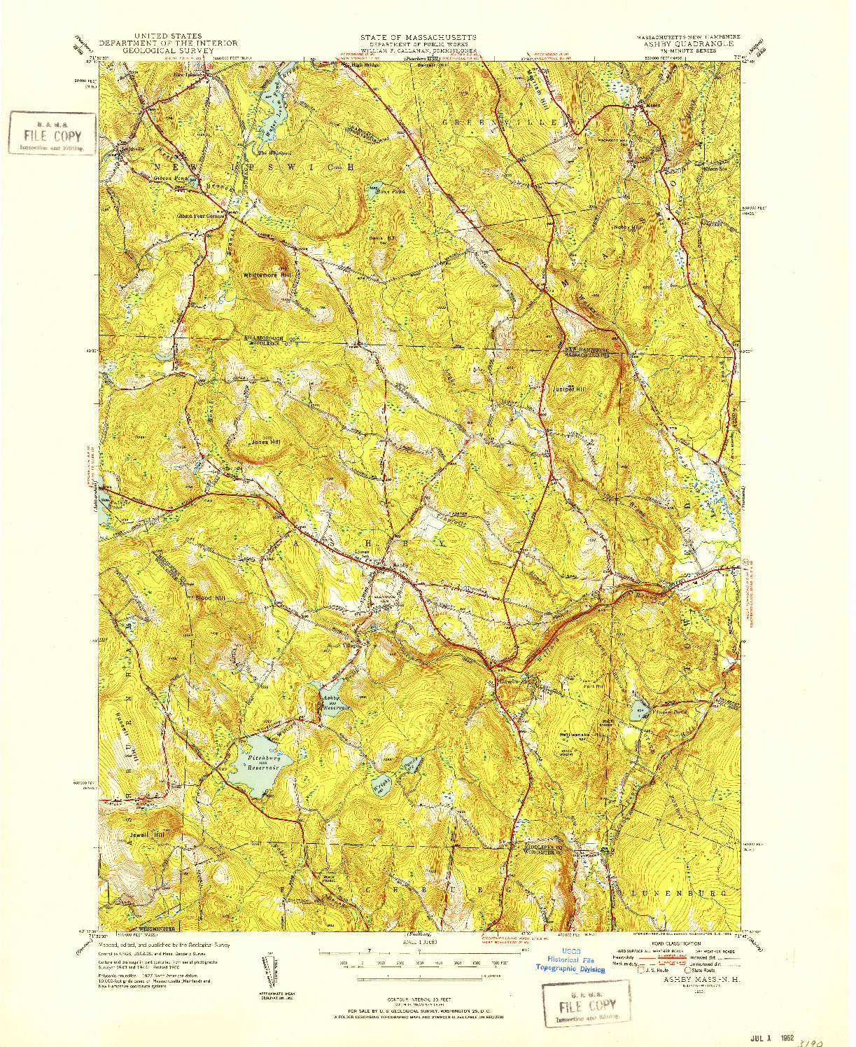 USGS 1:31680-SCALE QUADRANGLE FOR ASHBY, MA 1950