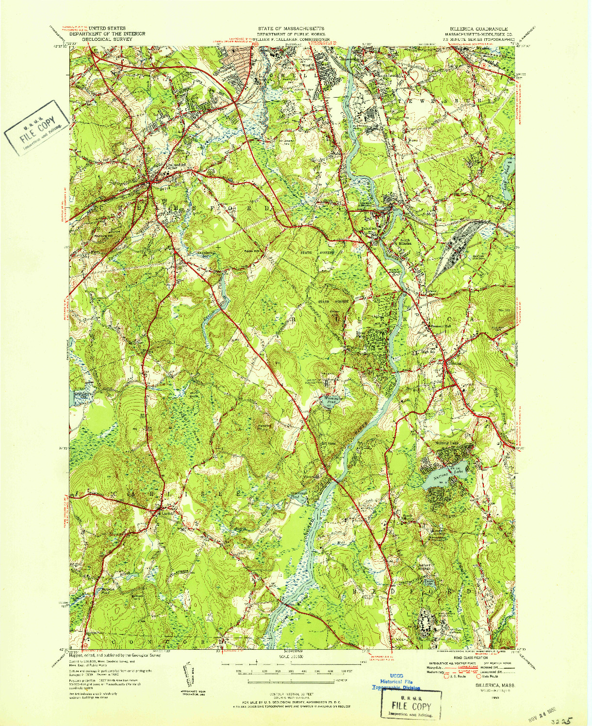 USGS 1:31680-SCALE QUADRANGLE FOR BILLERICA, MA 1950