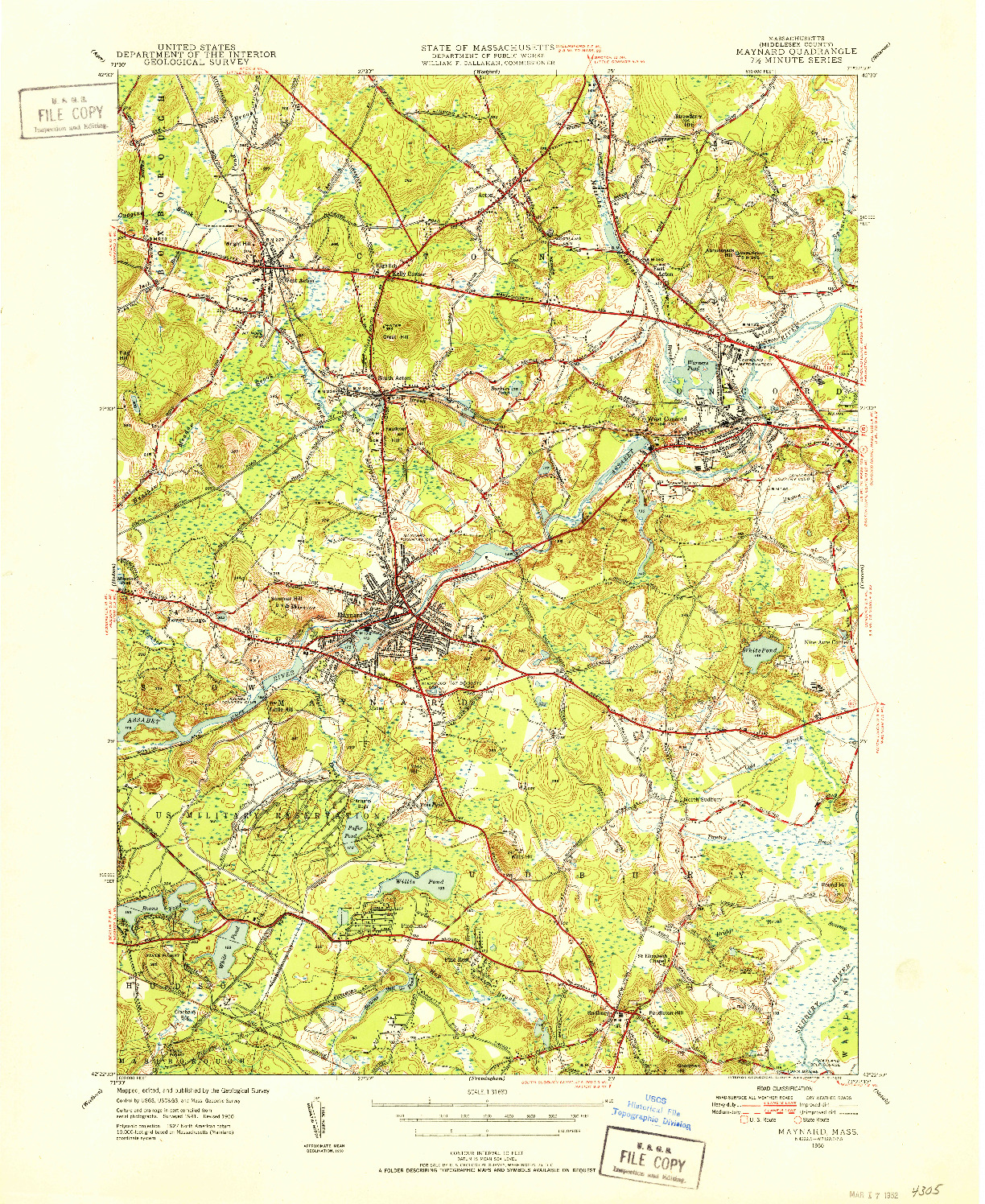 USGS 1:31680-SCALE QUADRANGLE FOR MAYNARD, MA 1950
