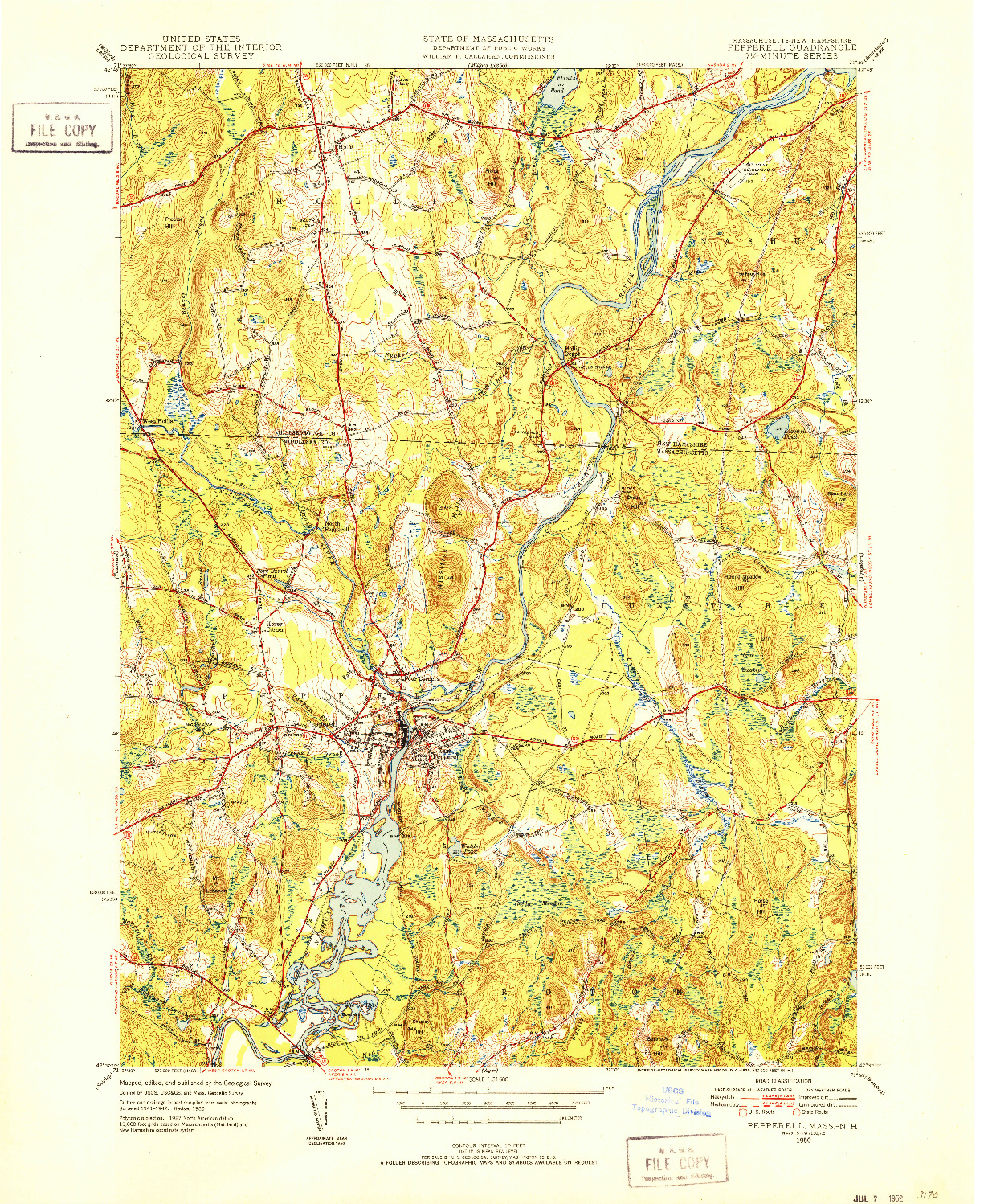 USGS 1:31680-SCALE QUADRANGLE FOR PEPPERELL, MA 1950
