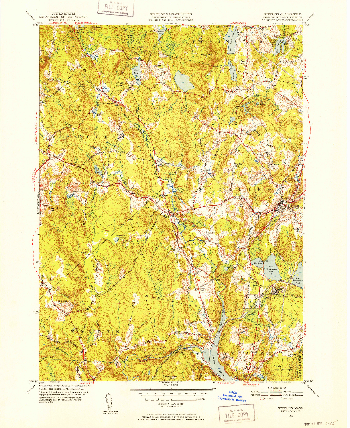 USGS 1:31680-SCALE QUADRANGLE FOR STERLING, MA 1950