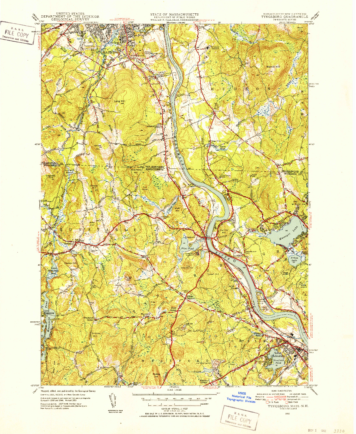 USGS 1:31680-SCALE QUADRANGLE FOR TYNGSBORO, MA 1950